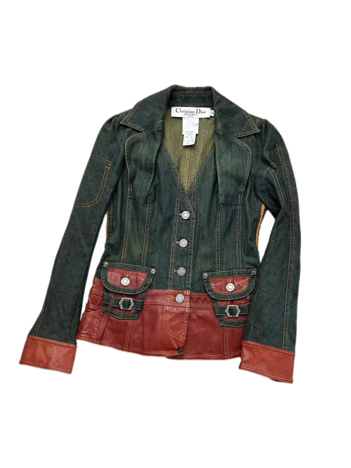 Christian Dior by John Galliano Denim & Leather Jacket – Vintage Sculpted Waist Archive Piece
