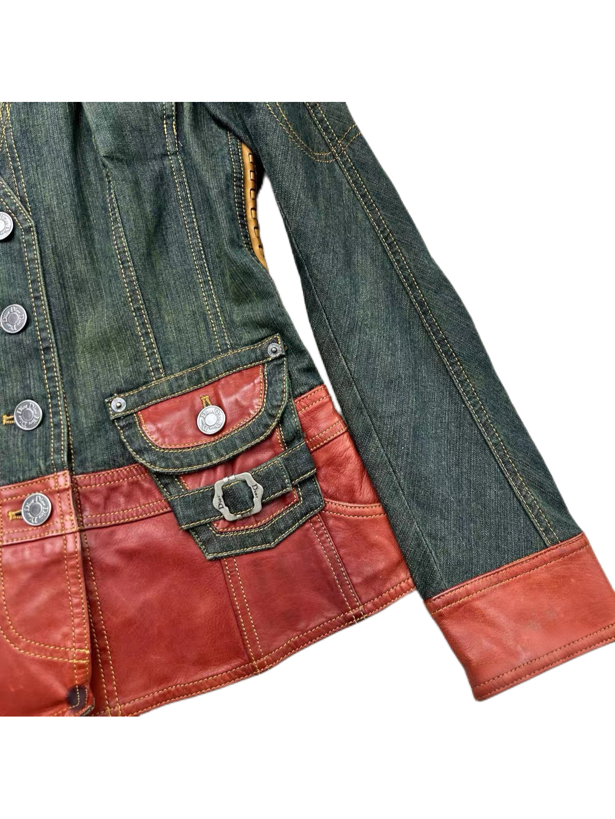 Christian Dior by John Galliano Denim & Leather Jacket – Vintage Sculpted Waist Archive Piece