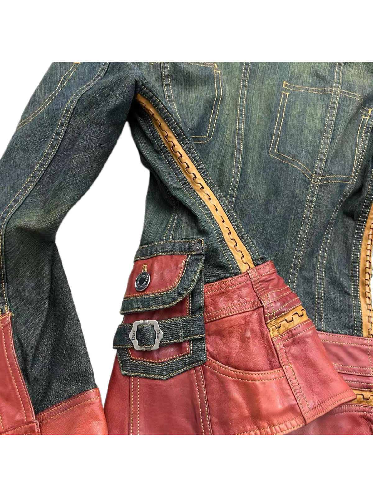 Christian Dior by John Galliano Denim & Leather Jacket – Vintage Sculpted Waist Archive Piece