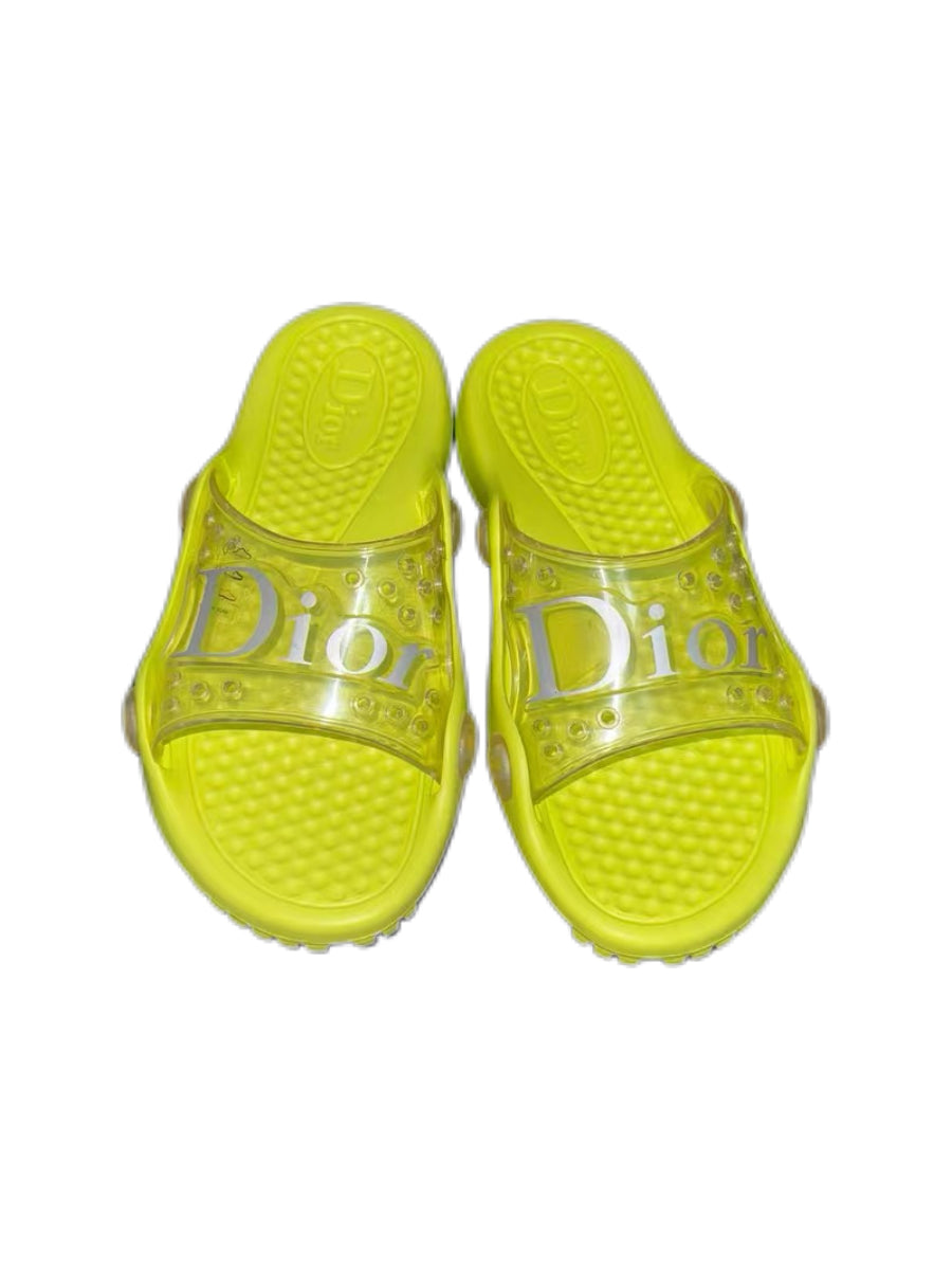 Dior Y2K Neon Jelly Logo Slides – Transparent PVC Summer Pool Sandals