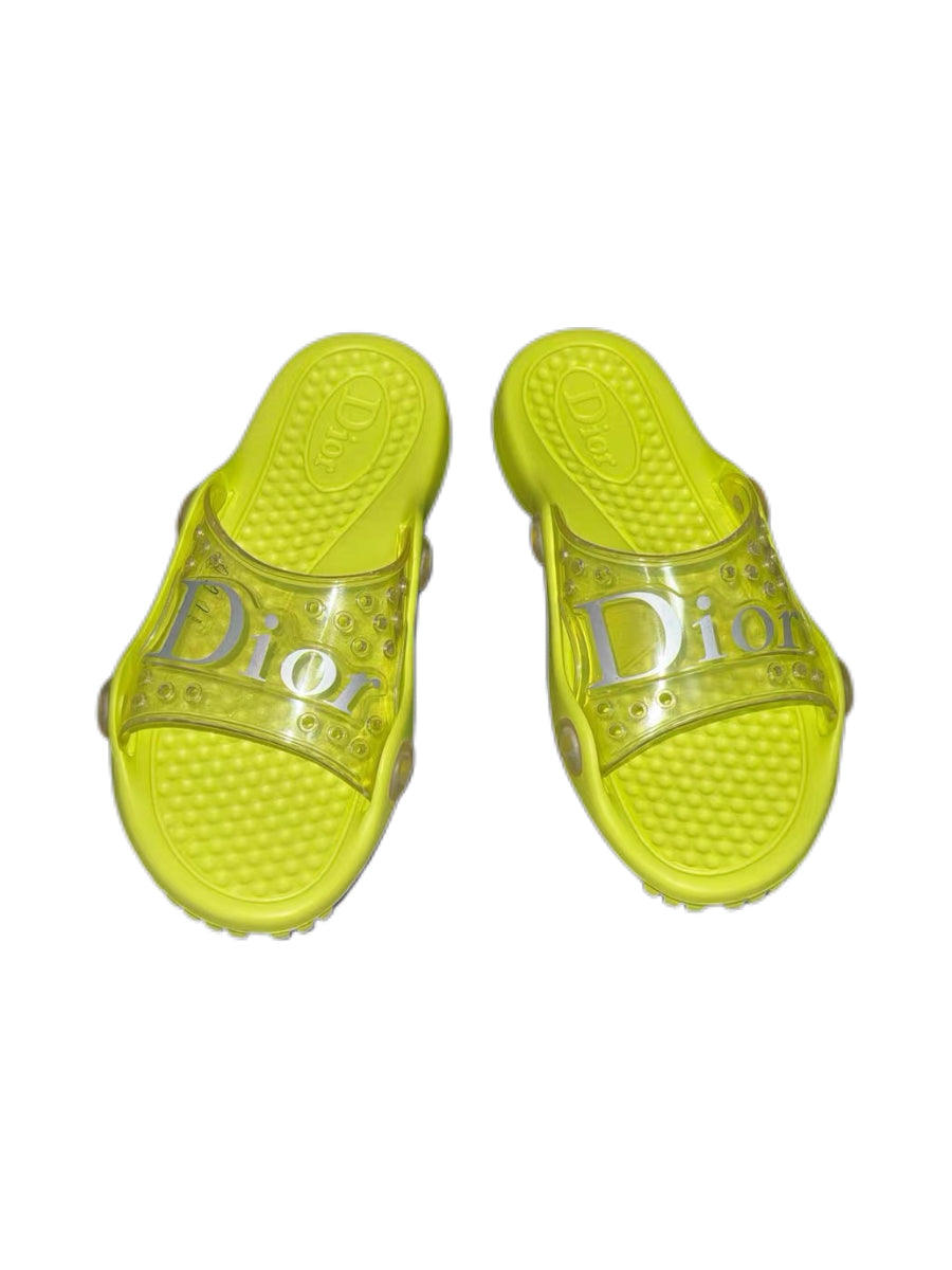 Dior Y2K Neon Jelly Logo Slides – Transparent PVC Summer Pool Sandals