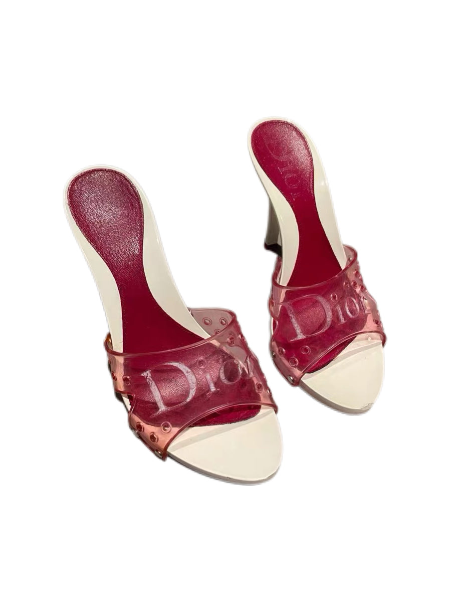 Christian Dior by John Galliano Pink Jelly Logo Mule Heels – Y2K Transparent Dior Sandals