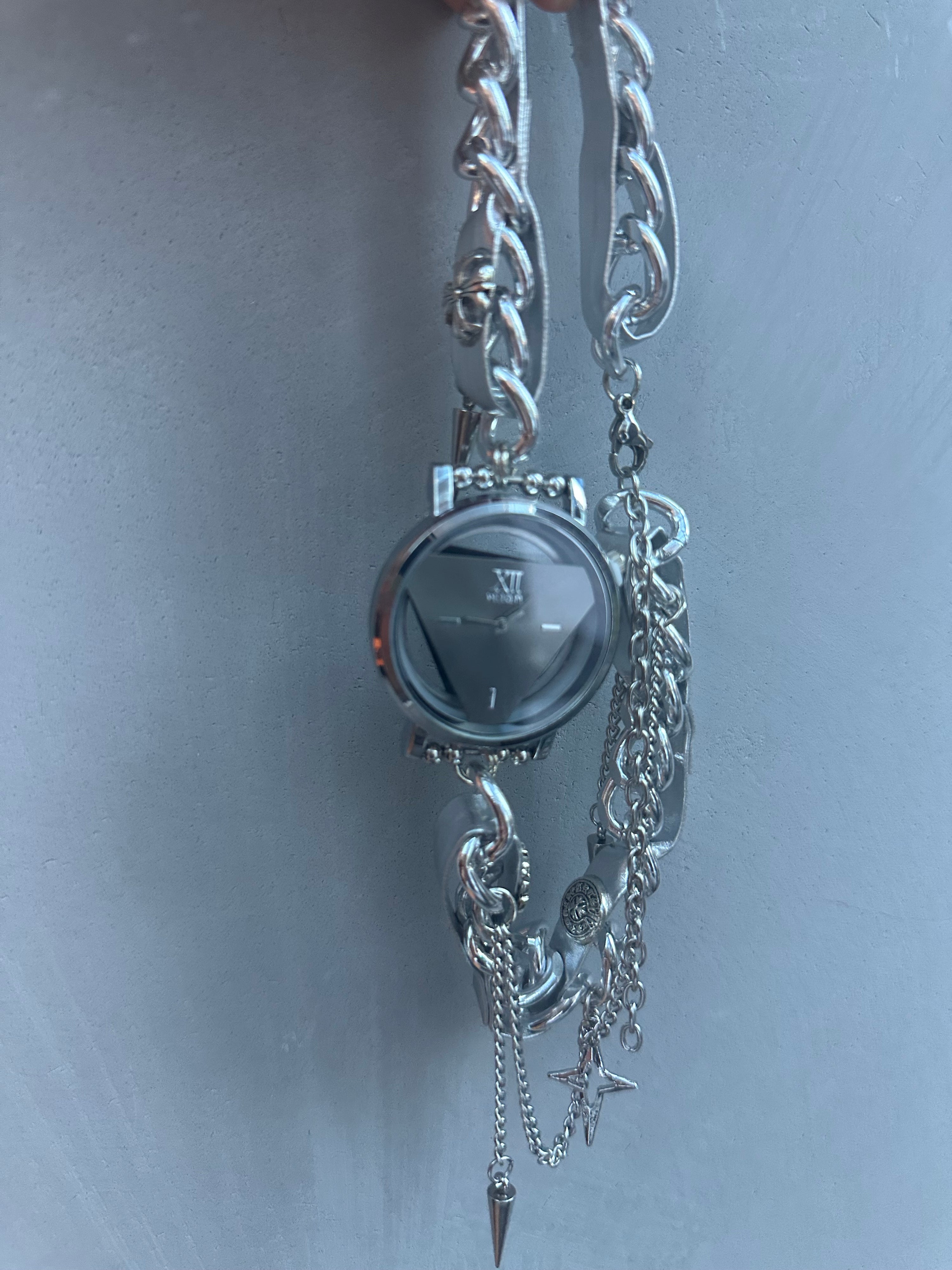Metallic Watch Dial Chain Choker
