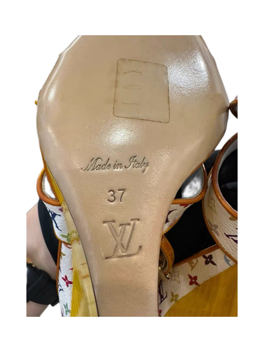 Louis Vuitton Murakami Multicolore Wedge Sandals – Y2K White Monogram Canvas Heels