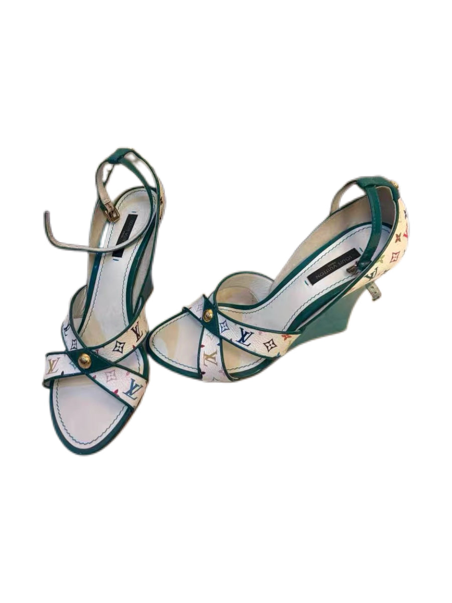 Louis Vuitton Multicolor Monogram Wedge Sandals – Murakami White Multicolor Canvas Platform Heels