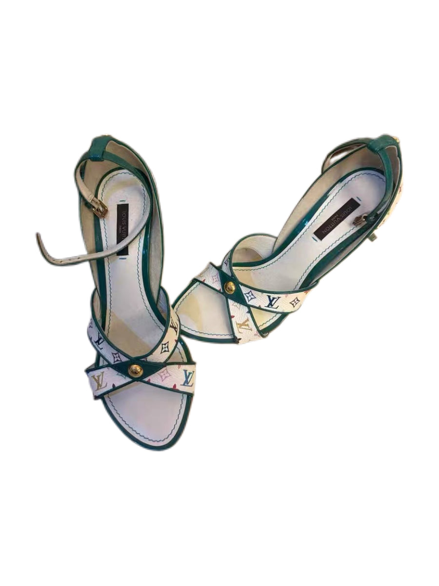 Louis Vuitton Multicolor Monogram Wedge Sandals – Murakami White Multicolor Canvas Platform Heels