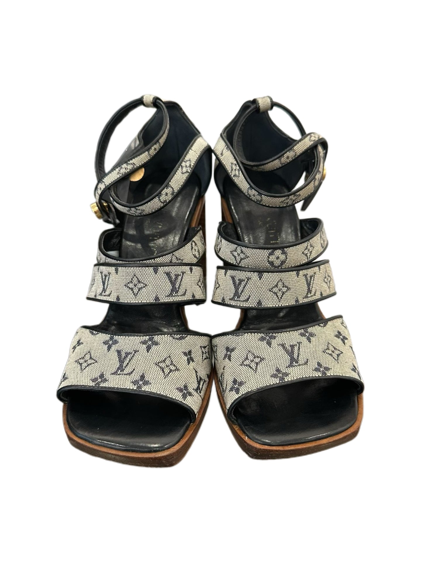 Louis Vuitton Monogram Denim Platform Sandals – Grey Vintage LV Block Heel Sandals