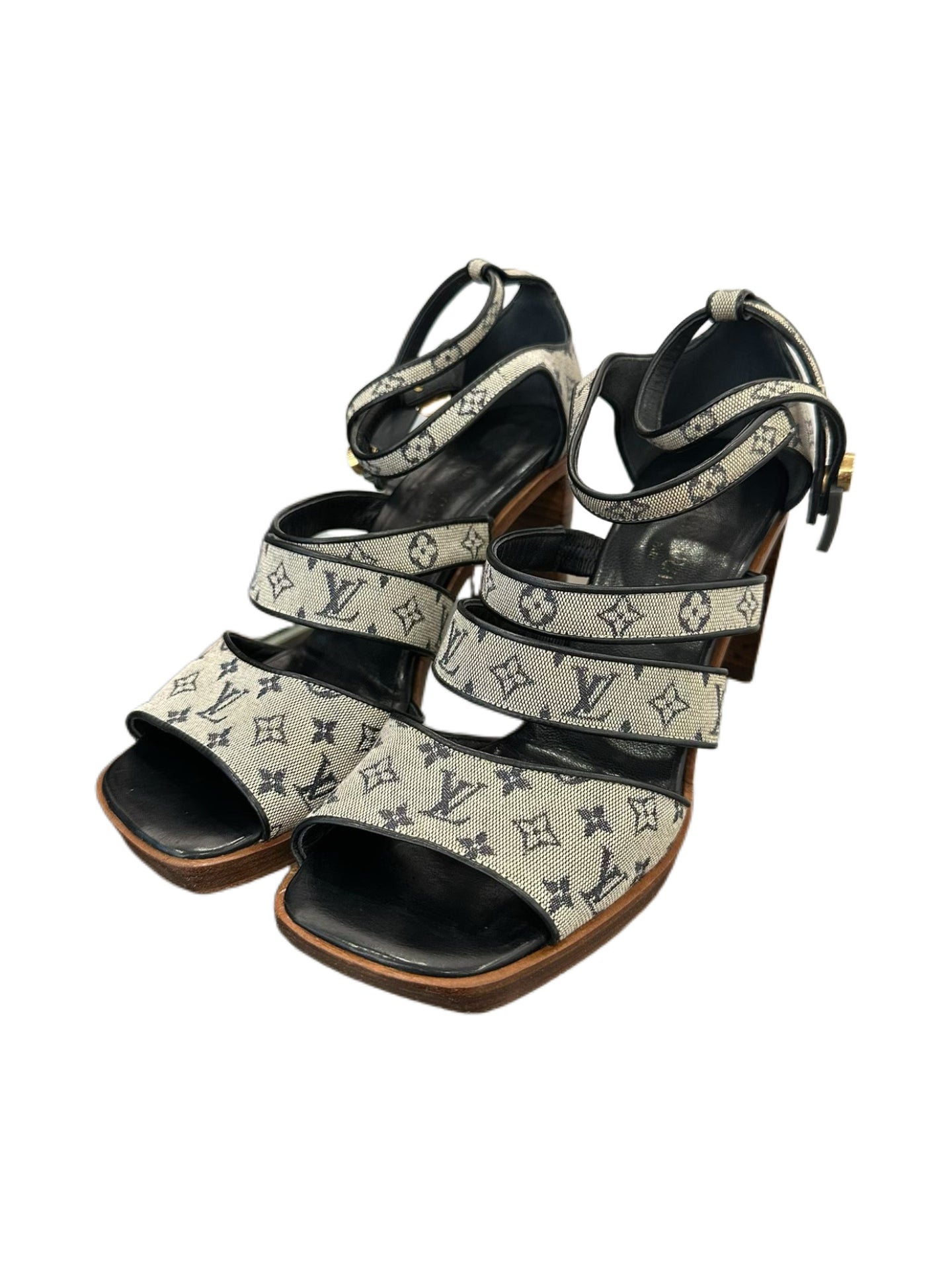 Louis Vuitton Monogram Denim Platform Sandals – Grey Vintage LV Block Heel Sandals
