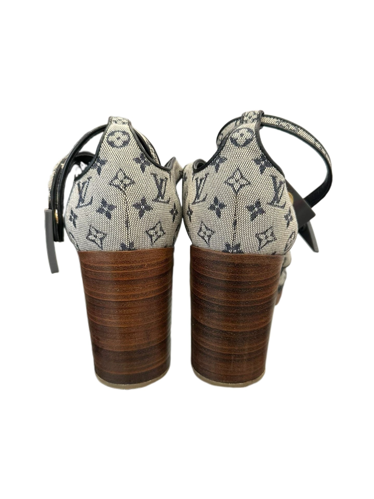 Louis Vuitton Monogram Denim Platform Sandals – Grey Vintage LV Block Heel Sandals