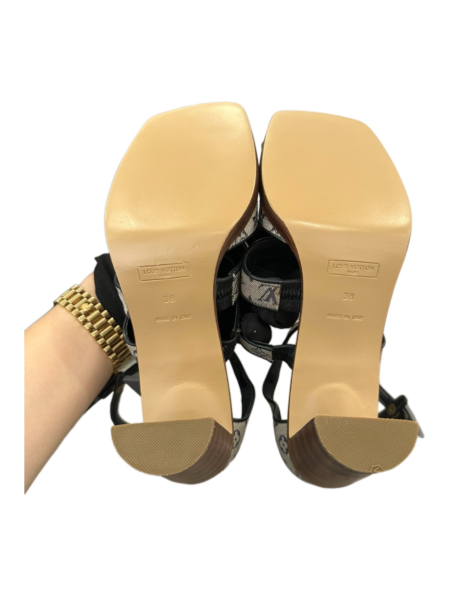 Louis Vuitton Monogram Denim Platform Sandals – Grey Vintage LV Block Heel Sandals