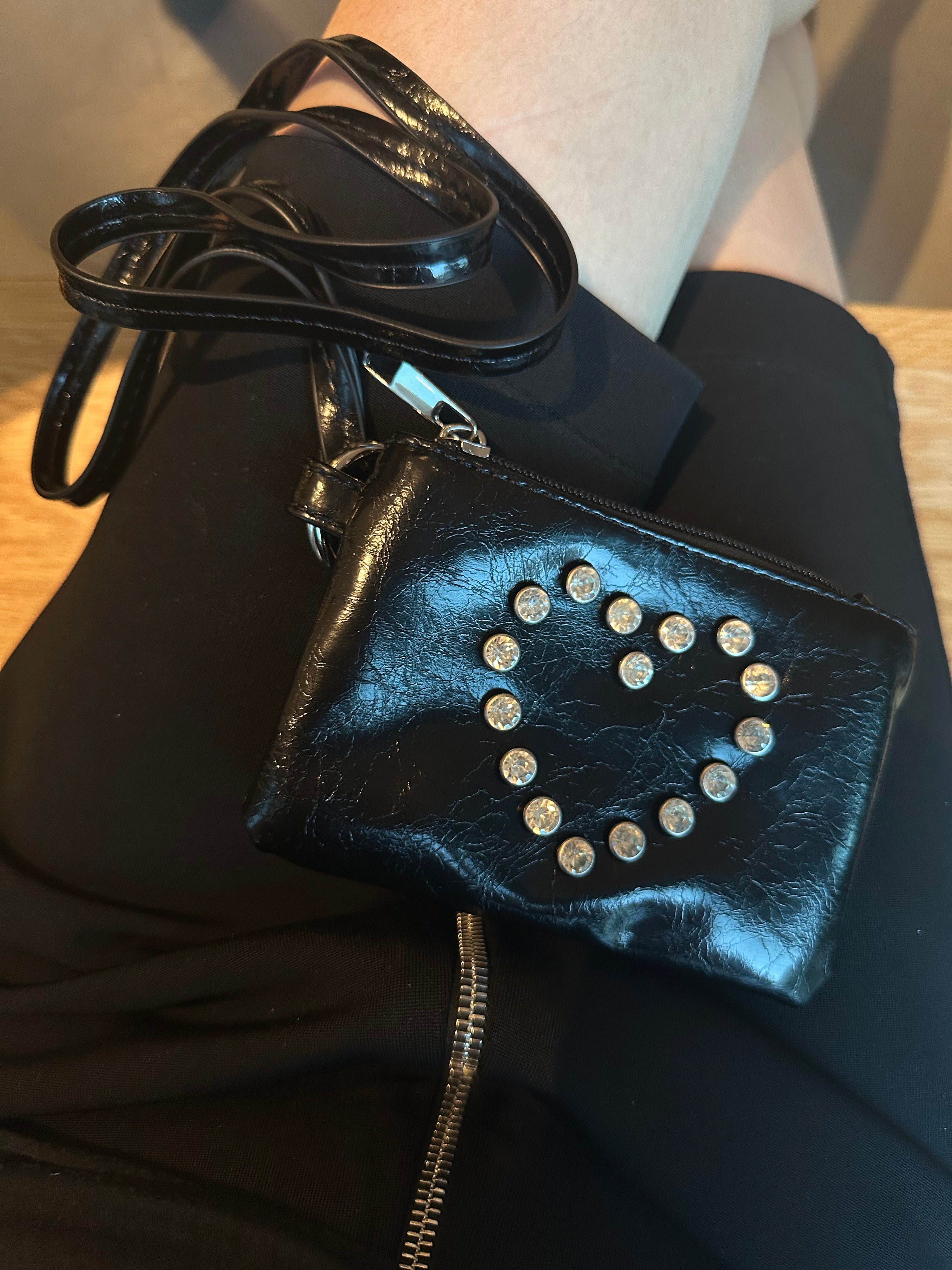 Crystal Heart Mini Bag – Black