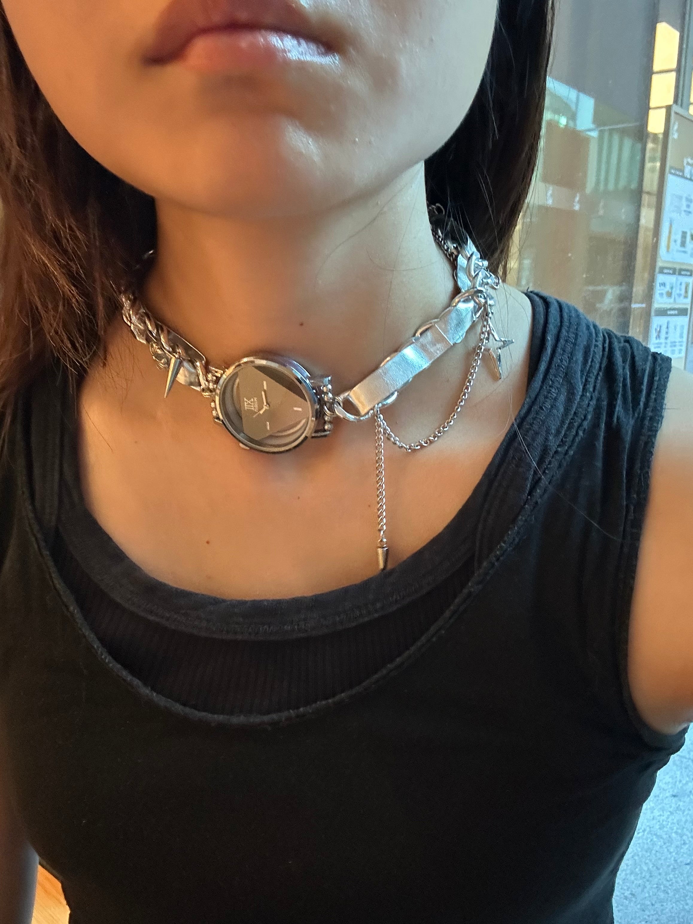 Metallic Watch Dial Chain Choker