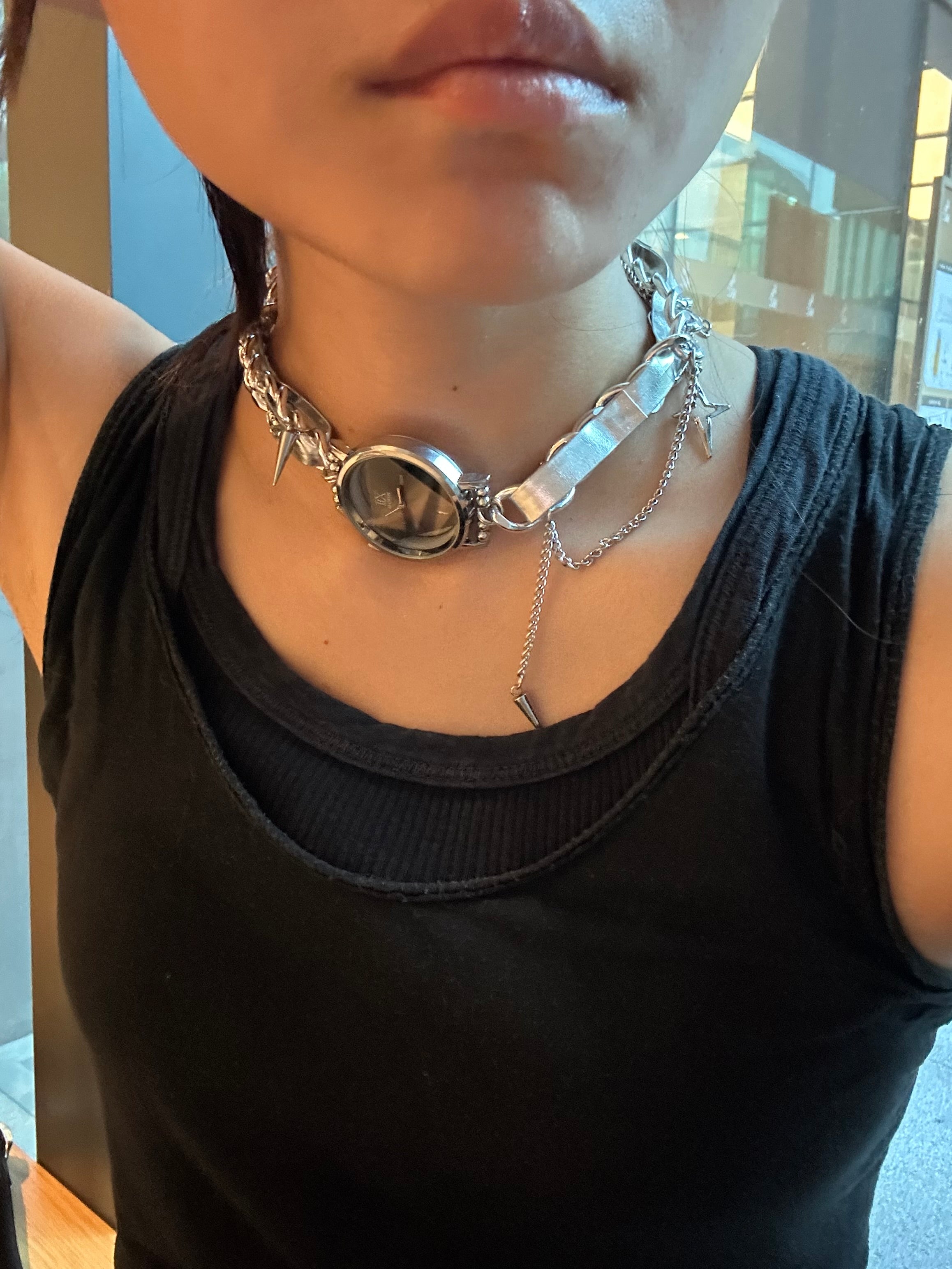 Metallic Watch Dial Chain Choker