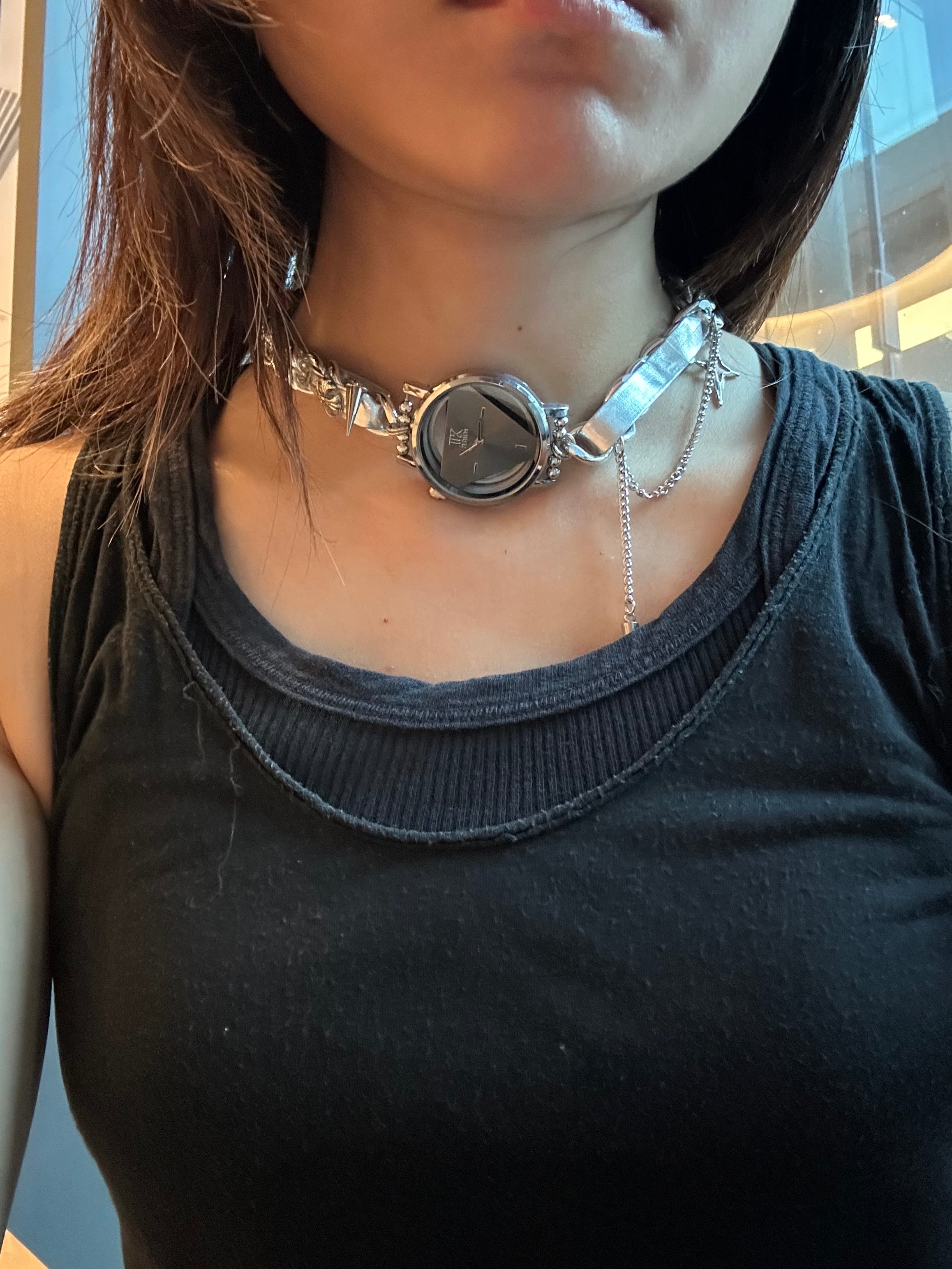 Metallic Watch Dial Chain Choker