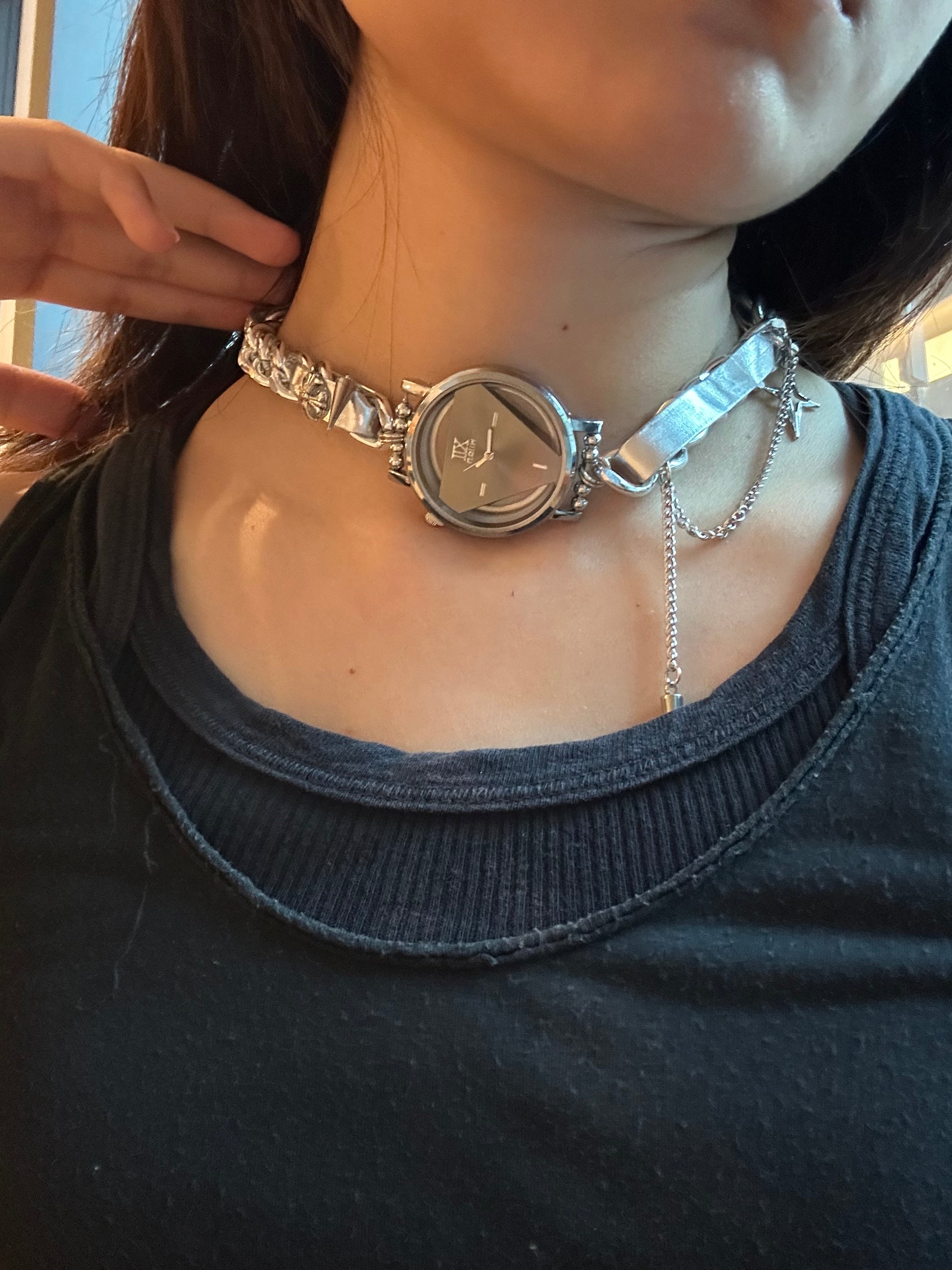 Metallic Watch Dial Chain Choker