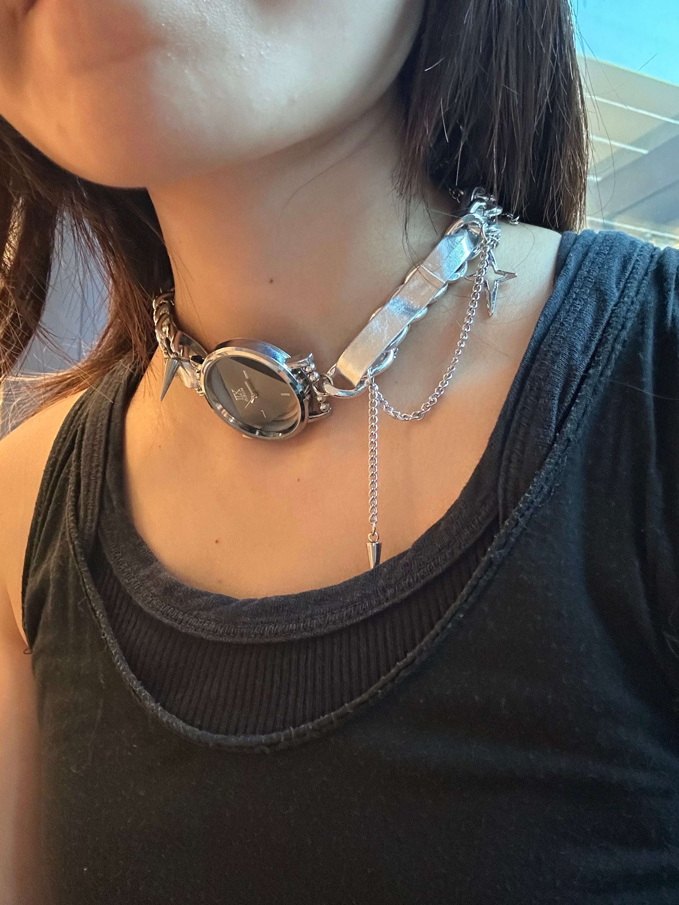 Metallic Watch Dial Chain Choker