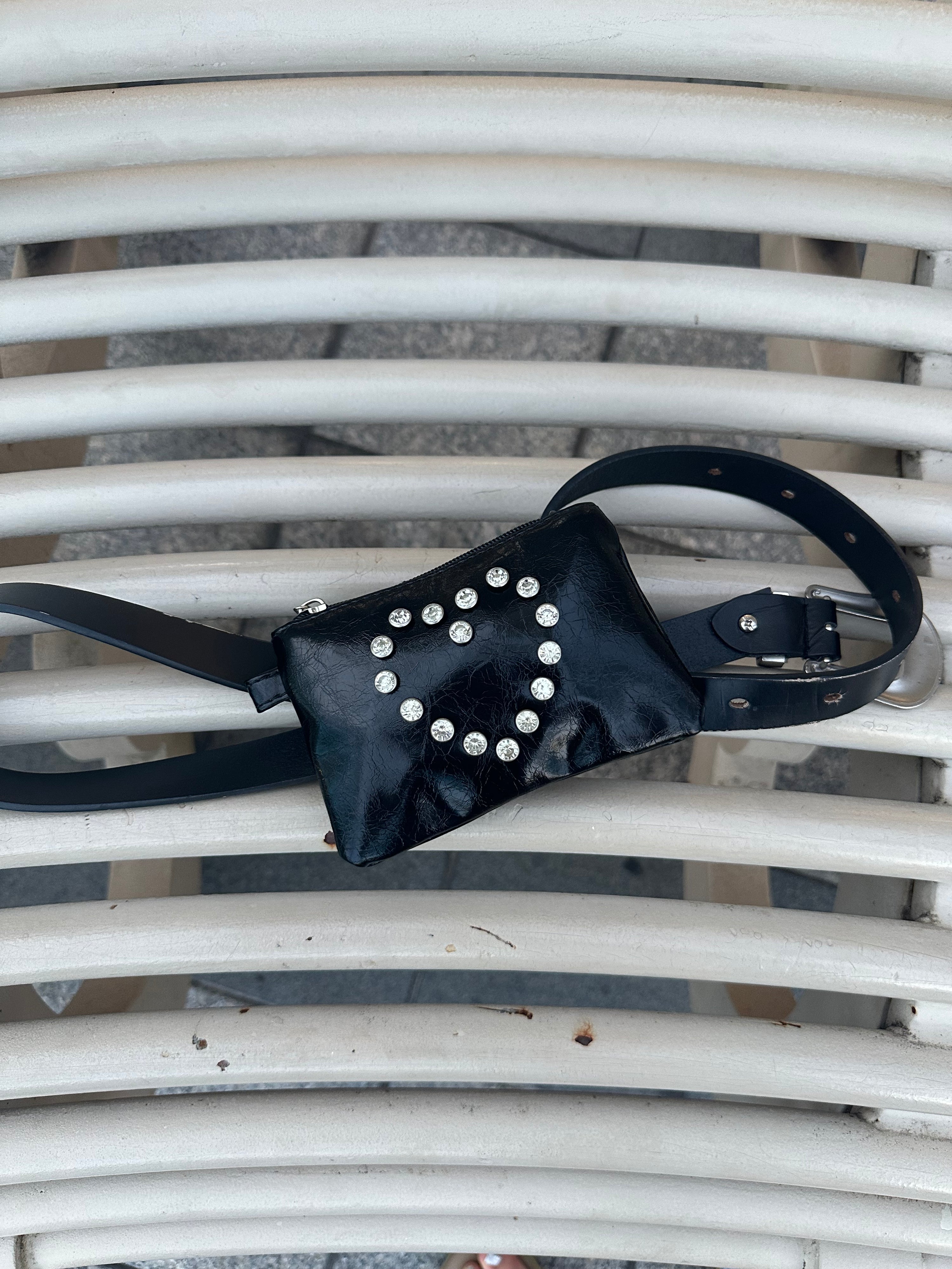 Crystal Heart Mini Bag – Black