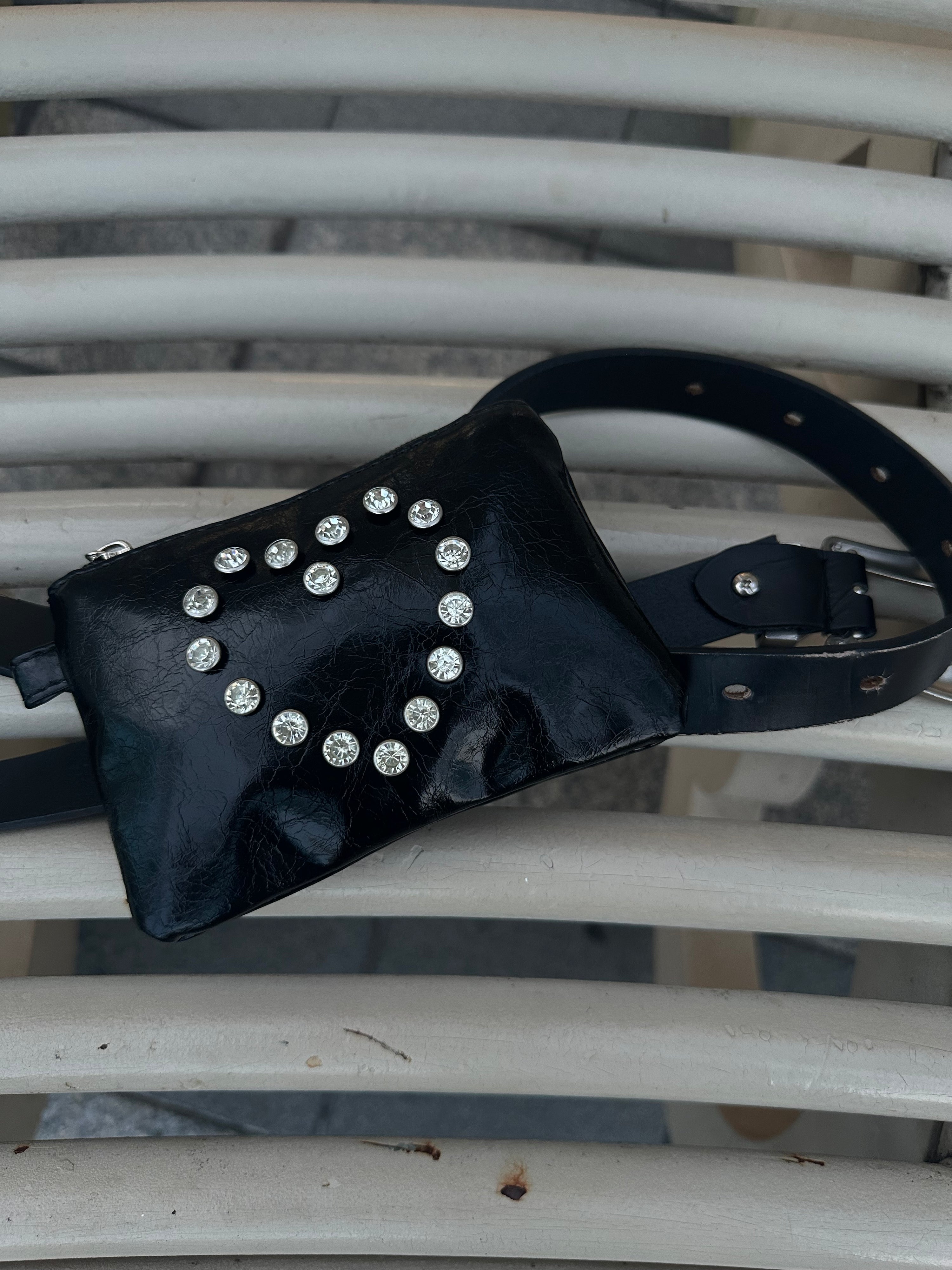 Crystal Heart Mini Bag – Black