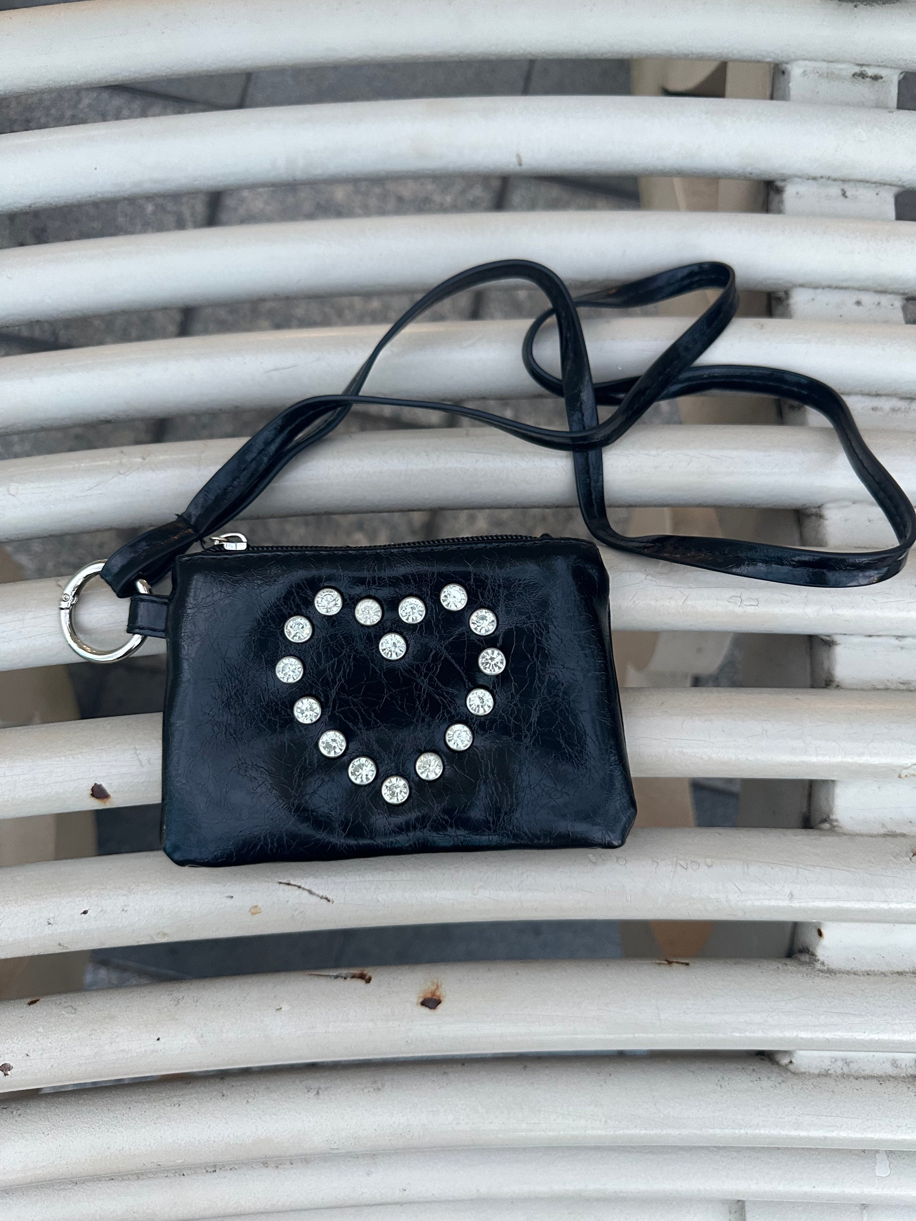 Crystal Heart Mini Bag – Black
