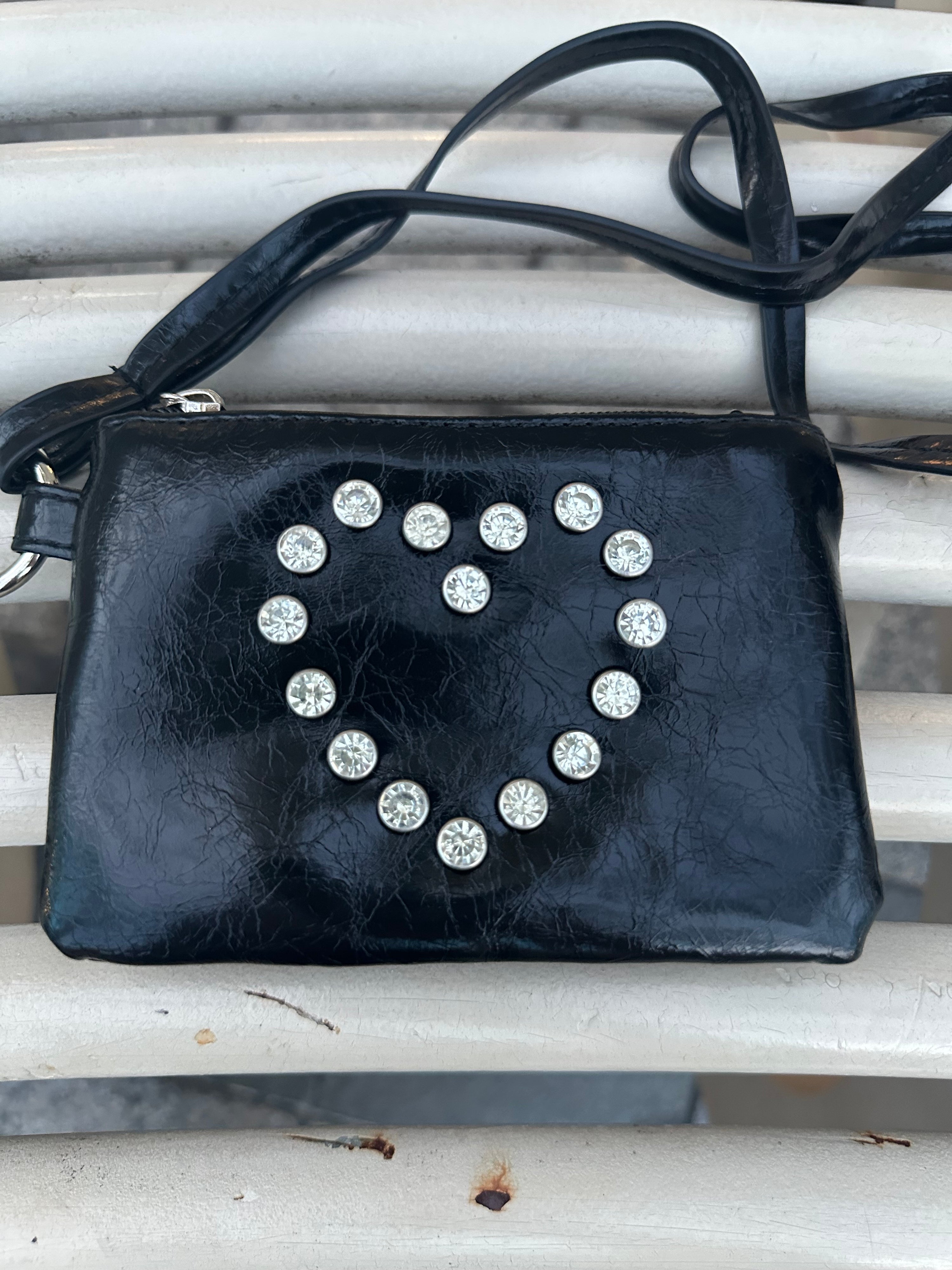 Crystal Heart Mini Bag – Black