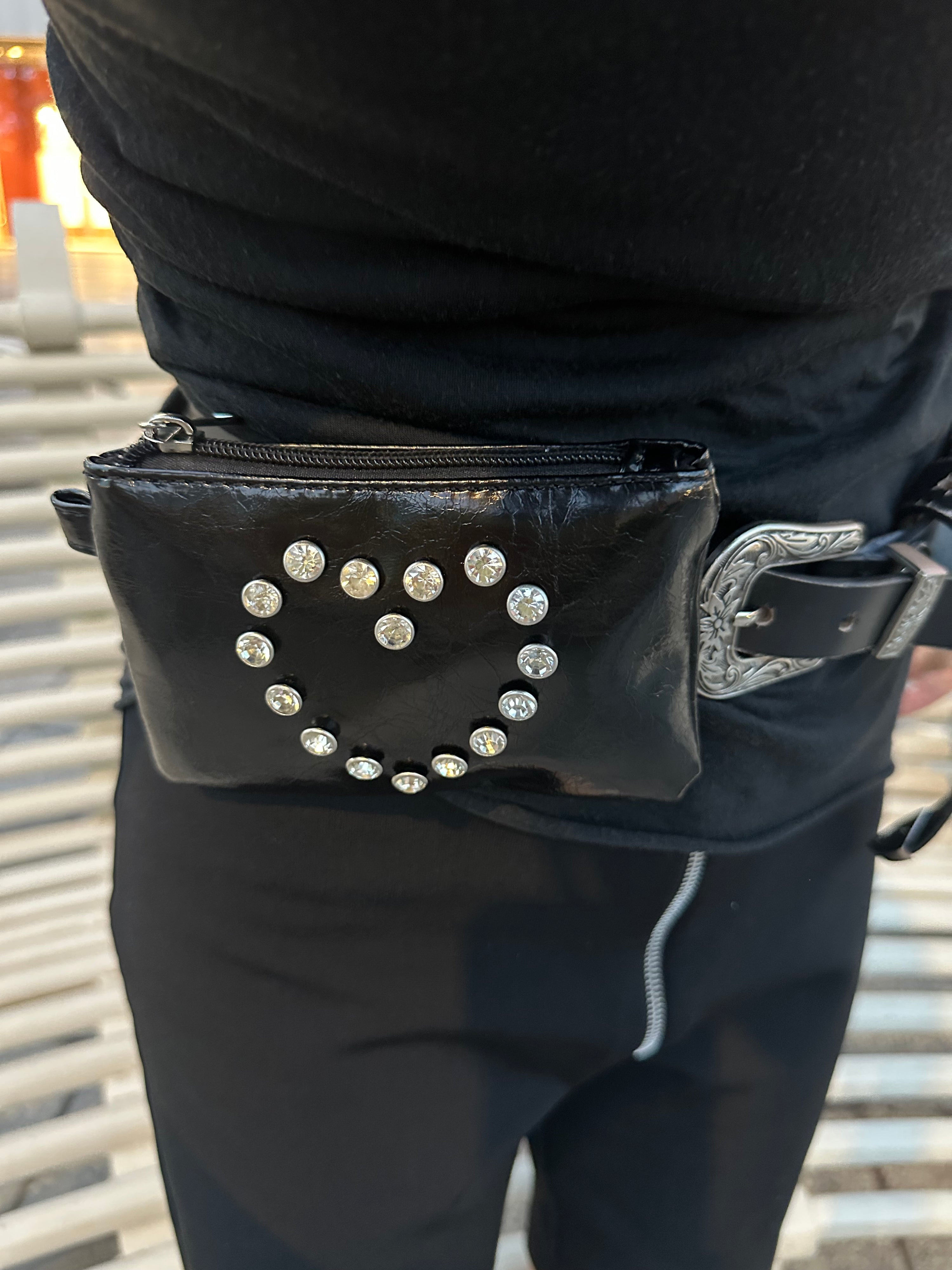 Crystal Heart Mini Bag – Black