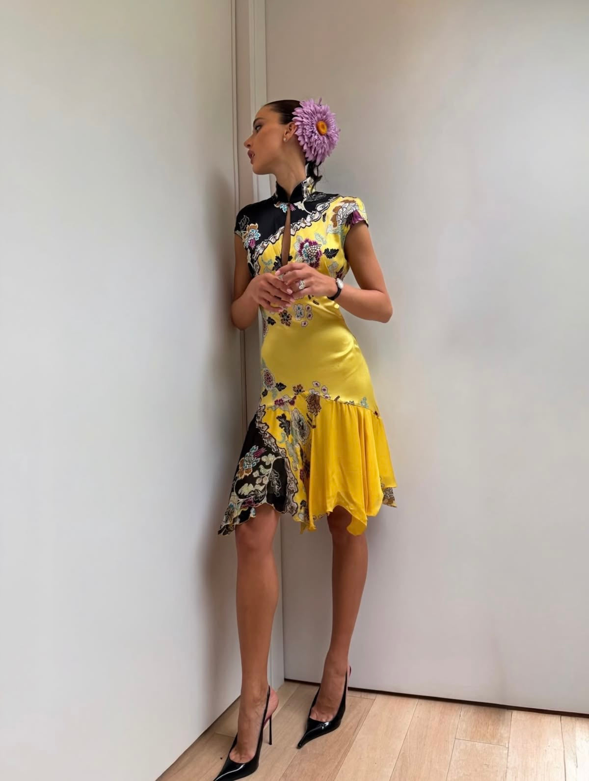 Roberto Cavalli 2003 Runway Silk Dress – Oriental Floral Print Asymmetric Mini Dress Rare Archive Museum Piece Made in Italy