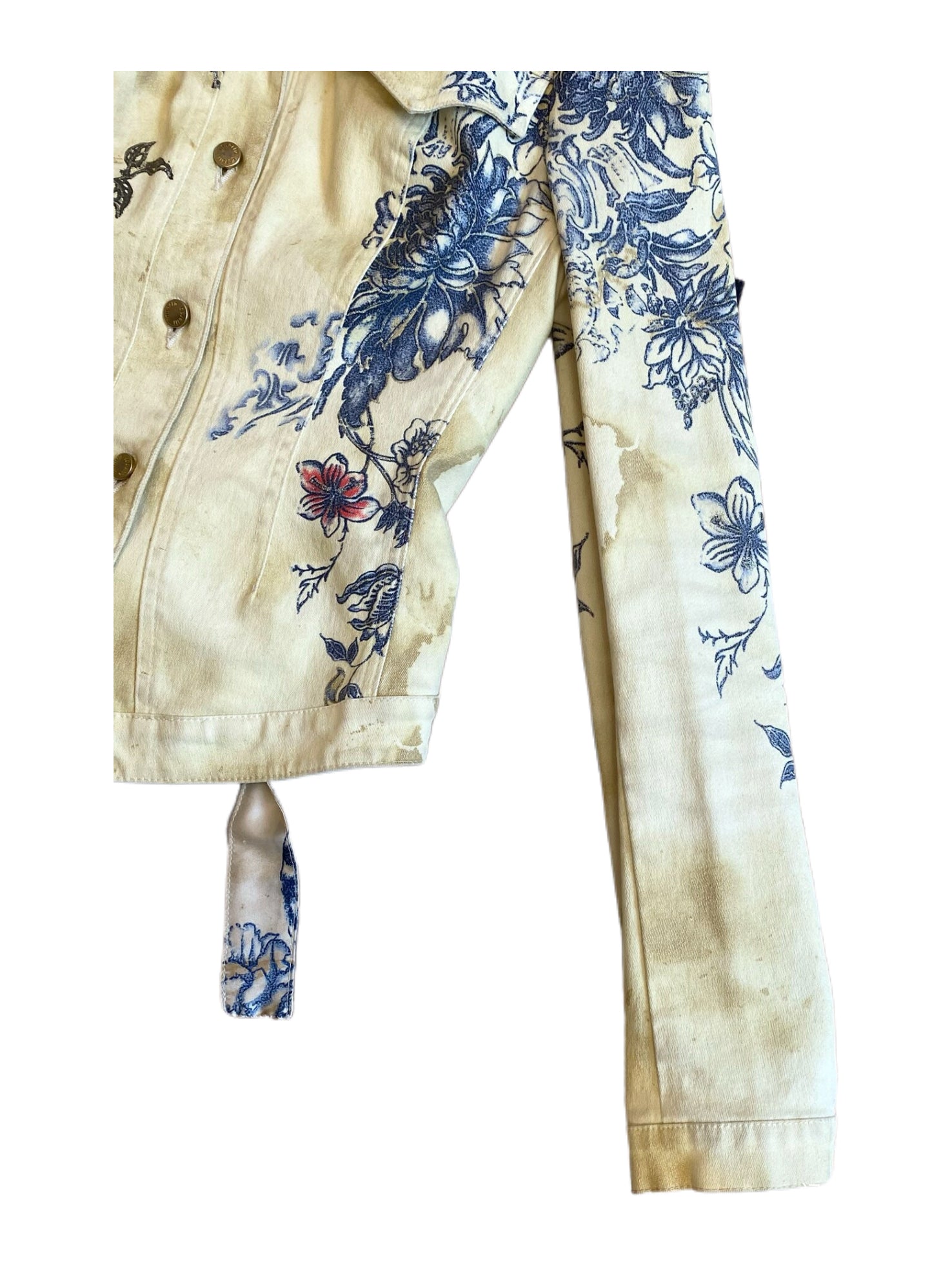 Roberto Cavalli 2003 Runway Tiger & Rose Print Denim Jacket