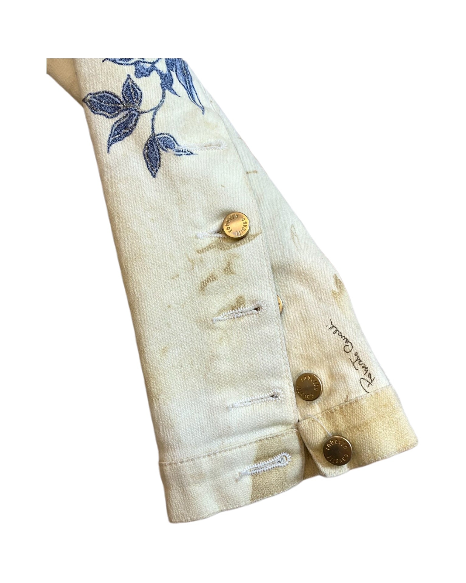 Roberto Cavalli 2003 Runway Tiger & Rose Print Denim Jacket
