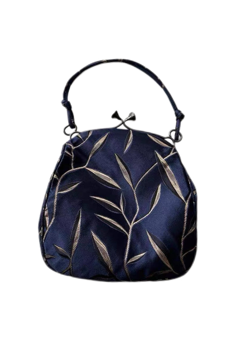 Prada 1997 SS Runway Oriental Leaf Jacquard Satin Kiss Lock Handbag