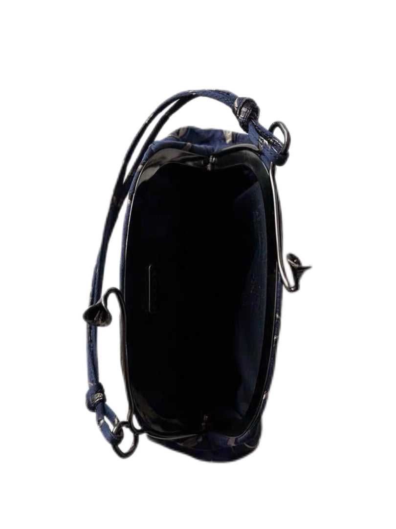 Prada 1997 SS Runway Oriental Leaf Jacquard Satin Kiss Lock Handbag
