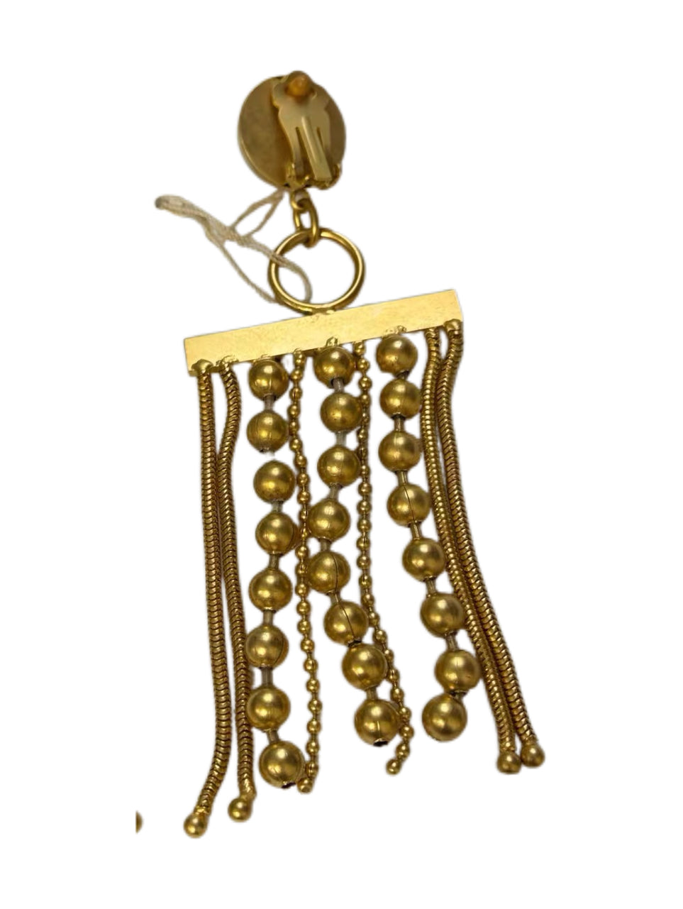 Jean Paul Gaultier 1990s Vintage Gold Fringe Earrings Beaded Tassel Clip-On Runway Nastassja Kinski Iconic Piece
