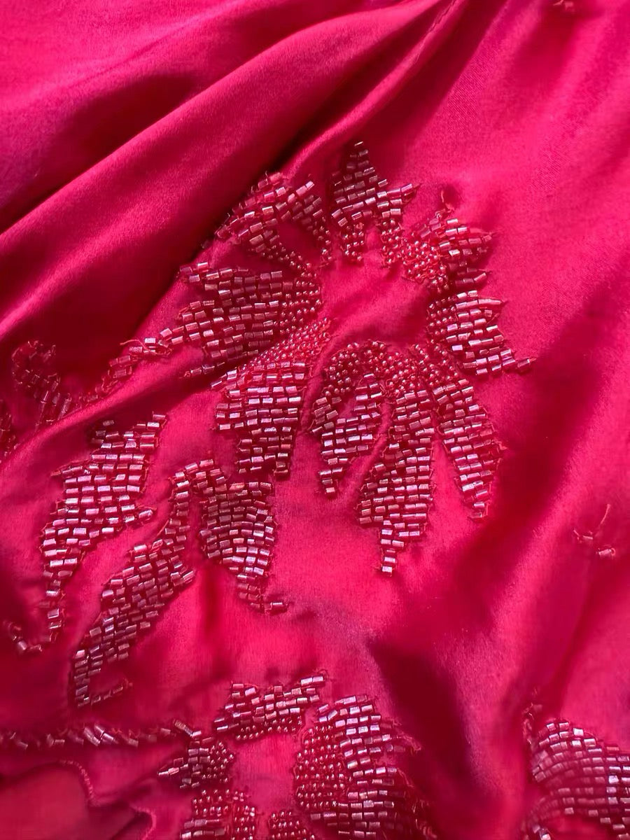 Roberto Cavalli 2004 Runway Red Silk Beaded Dress Vintage Heavy Embellished Slip Dress Museum Archive Piece