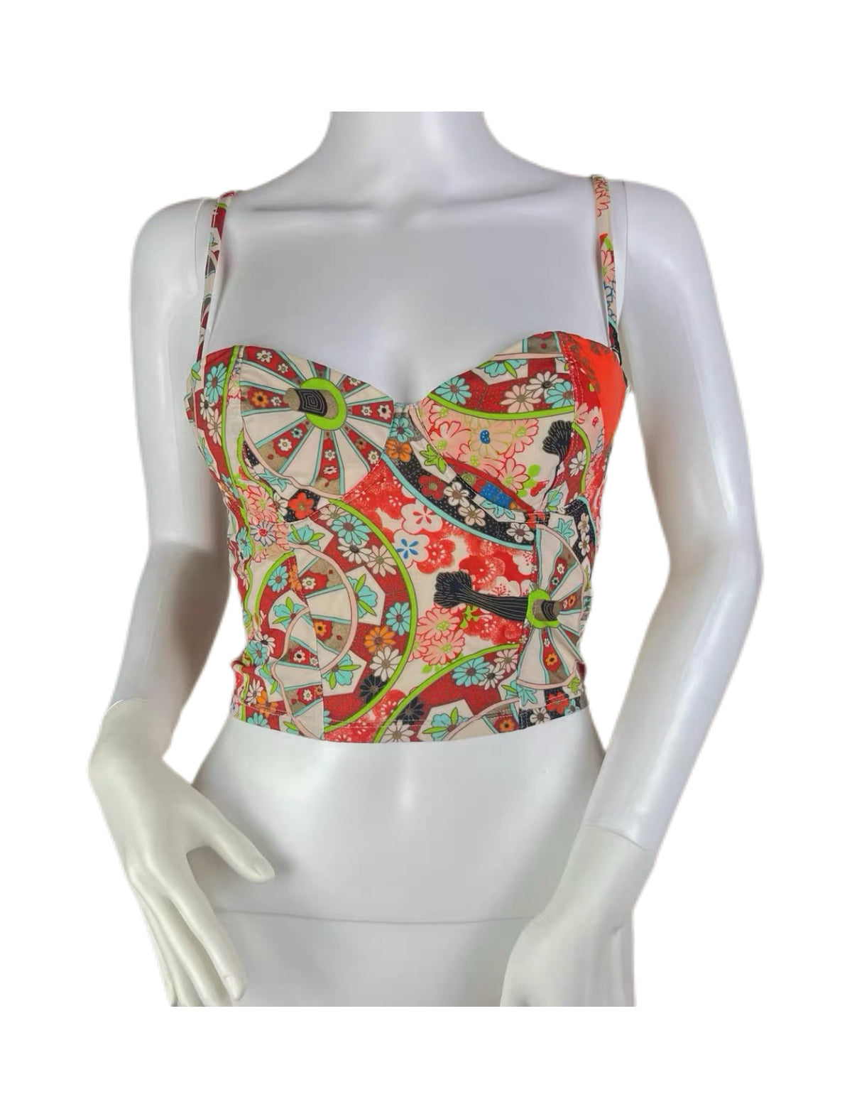 Christian Dior by John Galliano 2001 SS Runway Japanese Fan Print Bustier Corset Top