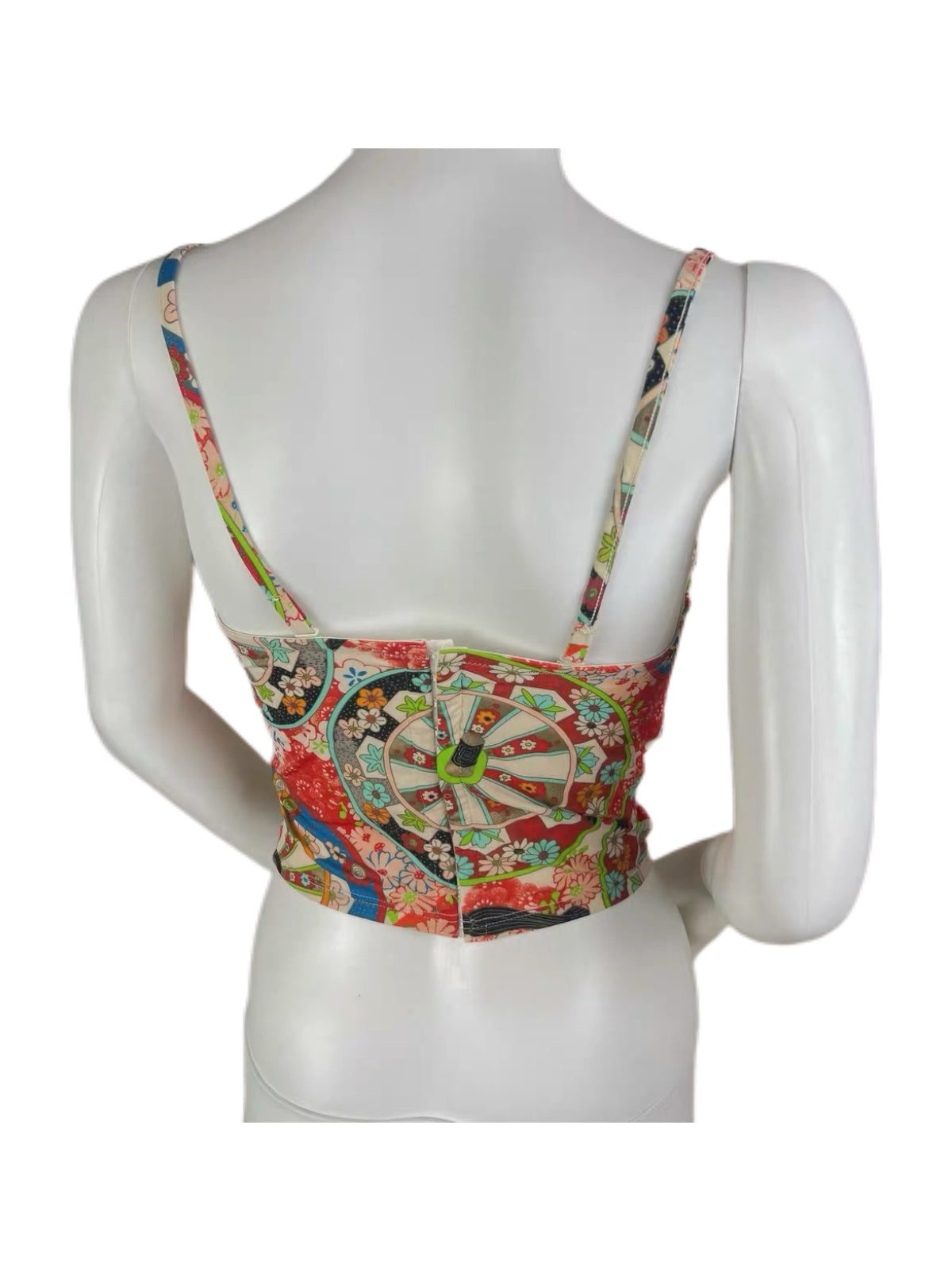 Christian Dior by John Galliano 2001 SS Runway Japanese Fan Print Bustier Corset Top