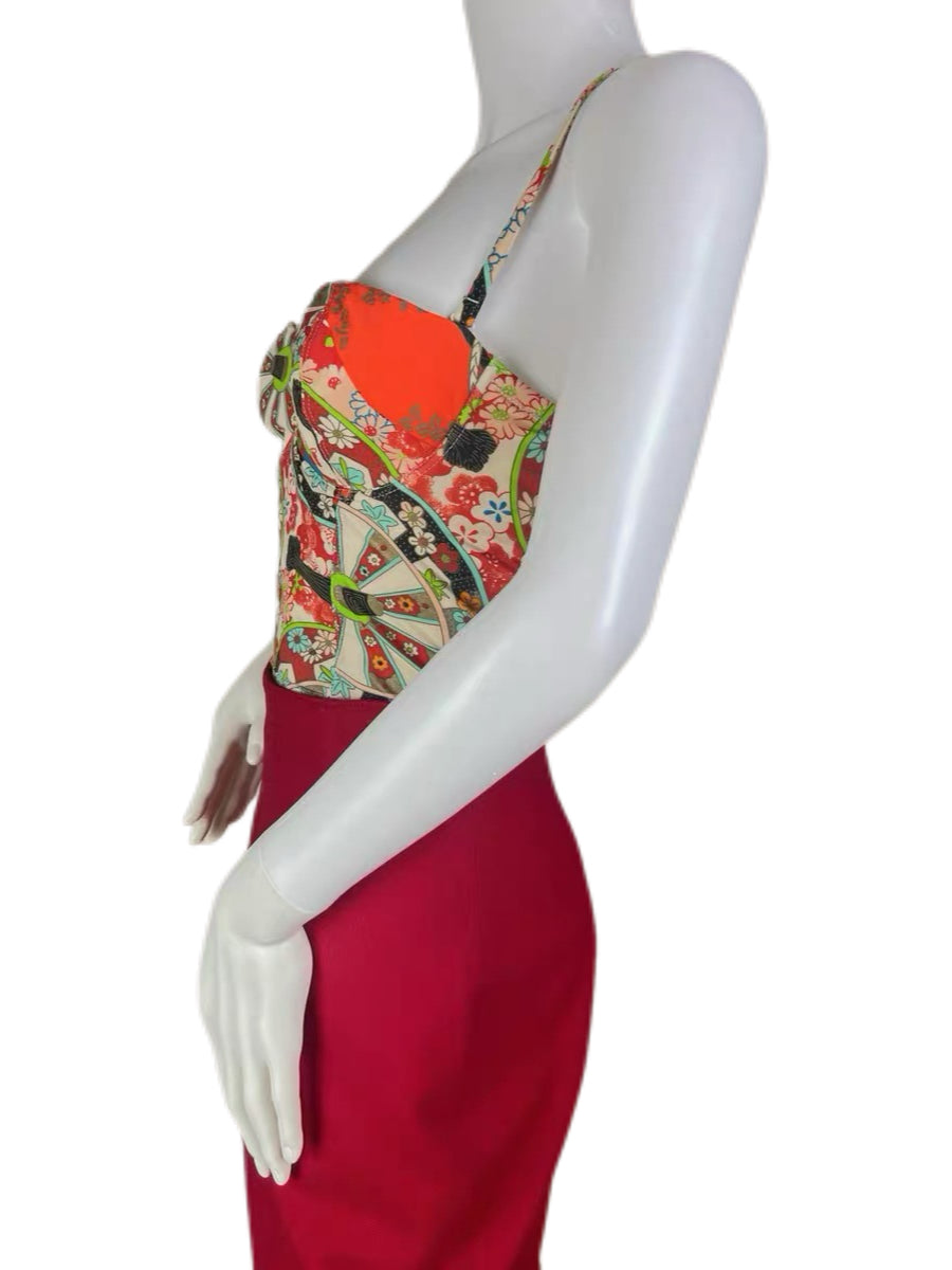 Christian Dior by John Galliano 2001 SS Runway Japanese Fan Print Bustier Corset Top