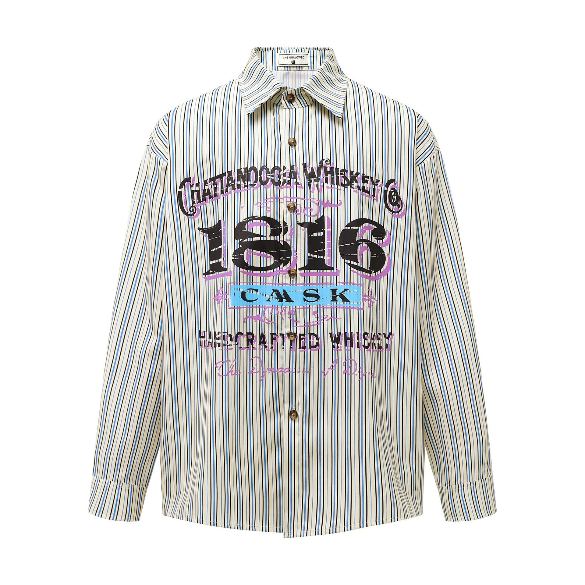 Oversized Striped Graphic Shirt – Multi Stripe / Typography Print