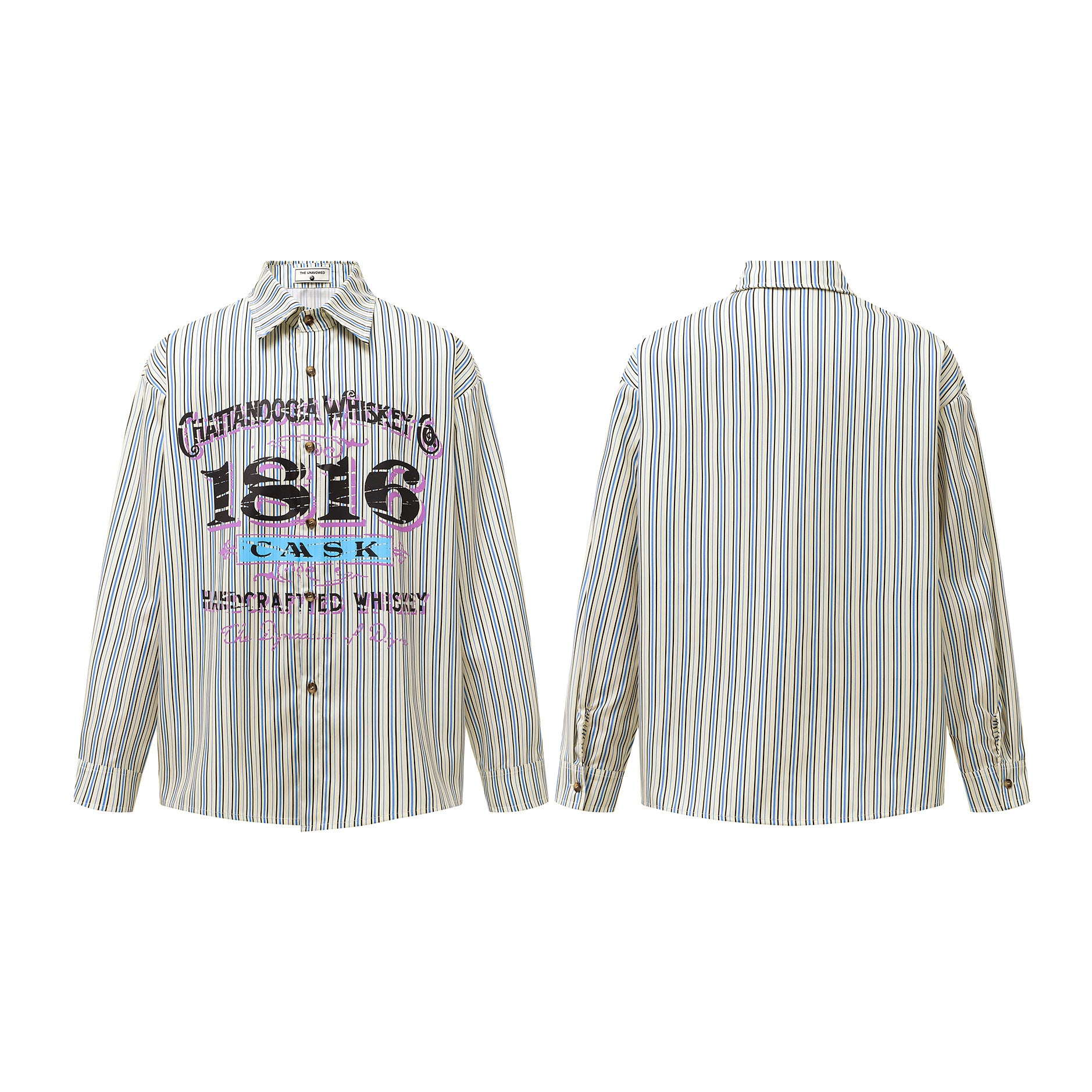 Oversized Striped Graphic Shirt – Multi Stripe / Typography Print