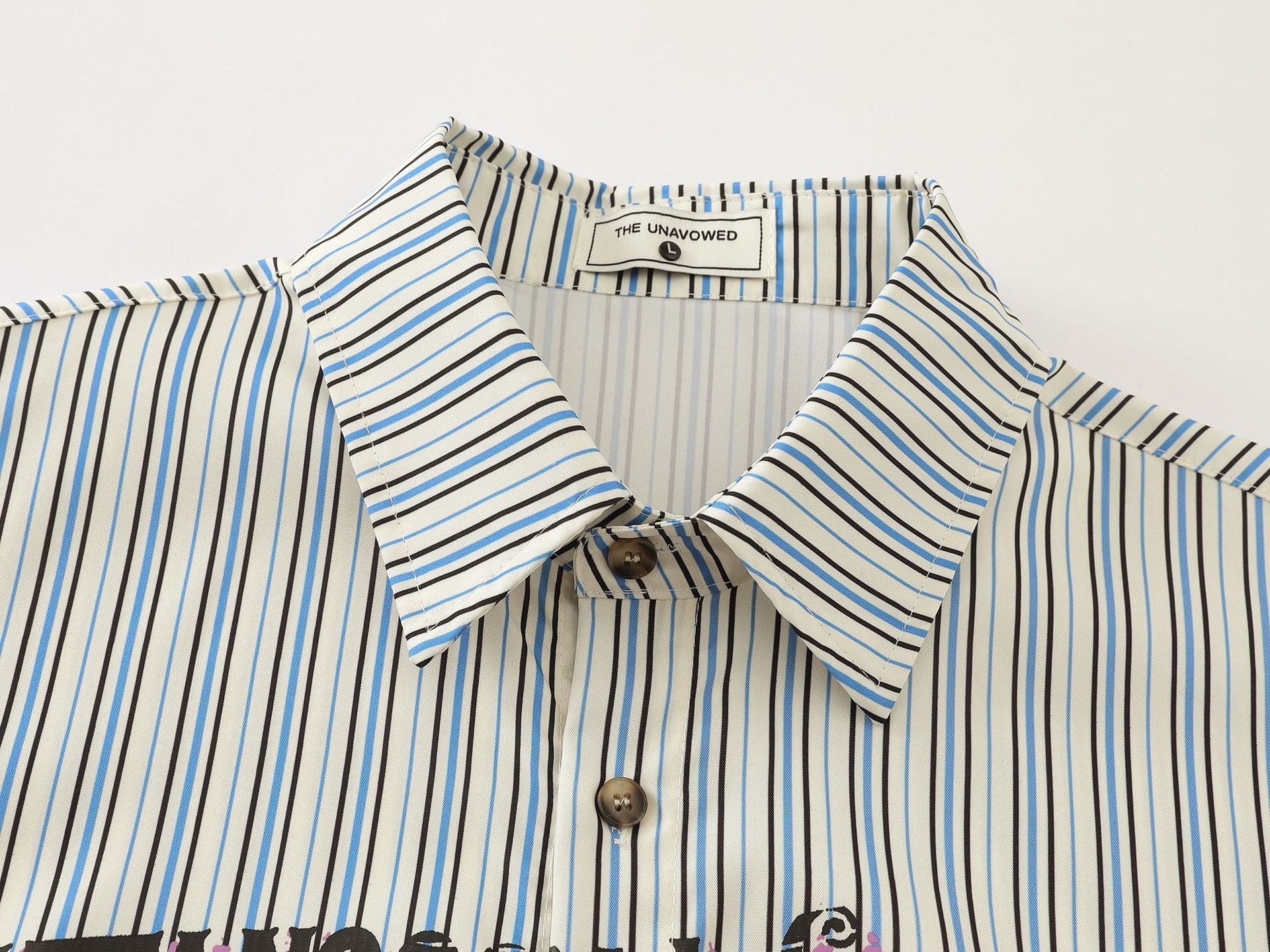 Oversized Striped Graphic Shirt – Multi Stripe / Typography Print