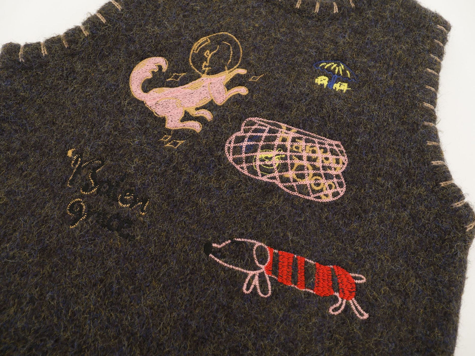 Space Critters Embroidered Wool-Blend Vest – Charcoal Grey