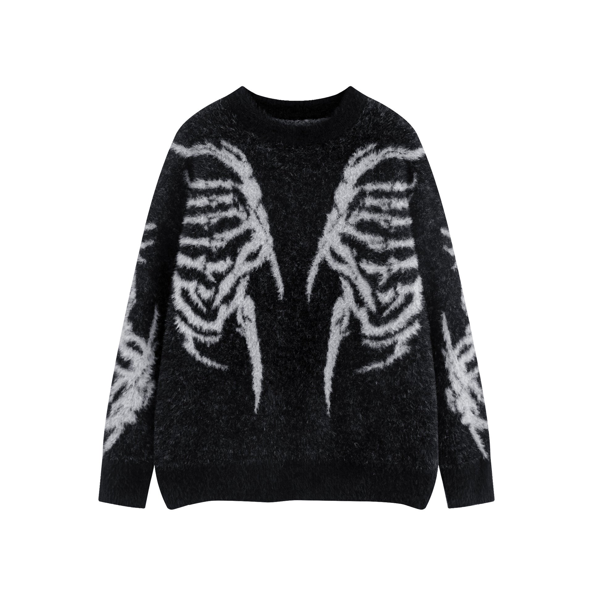 Winged Skeleton Brushed Knit Sweater – Black & Grey