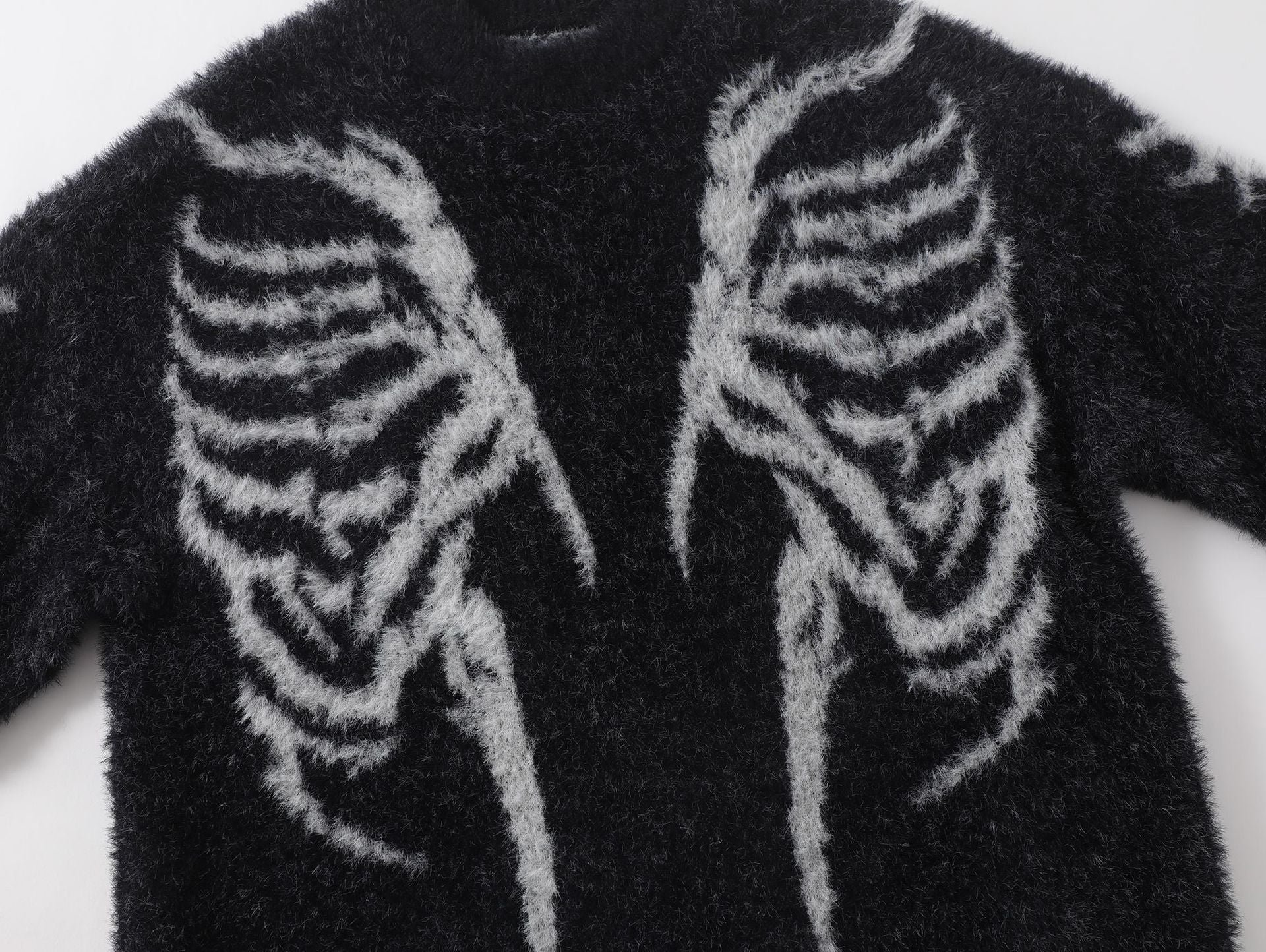 Winged Skeleton Brushed Knit Sweater – Black & Grey