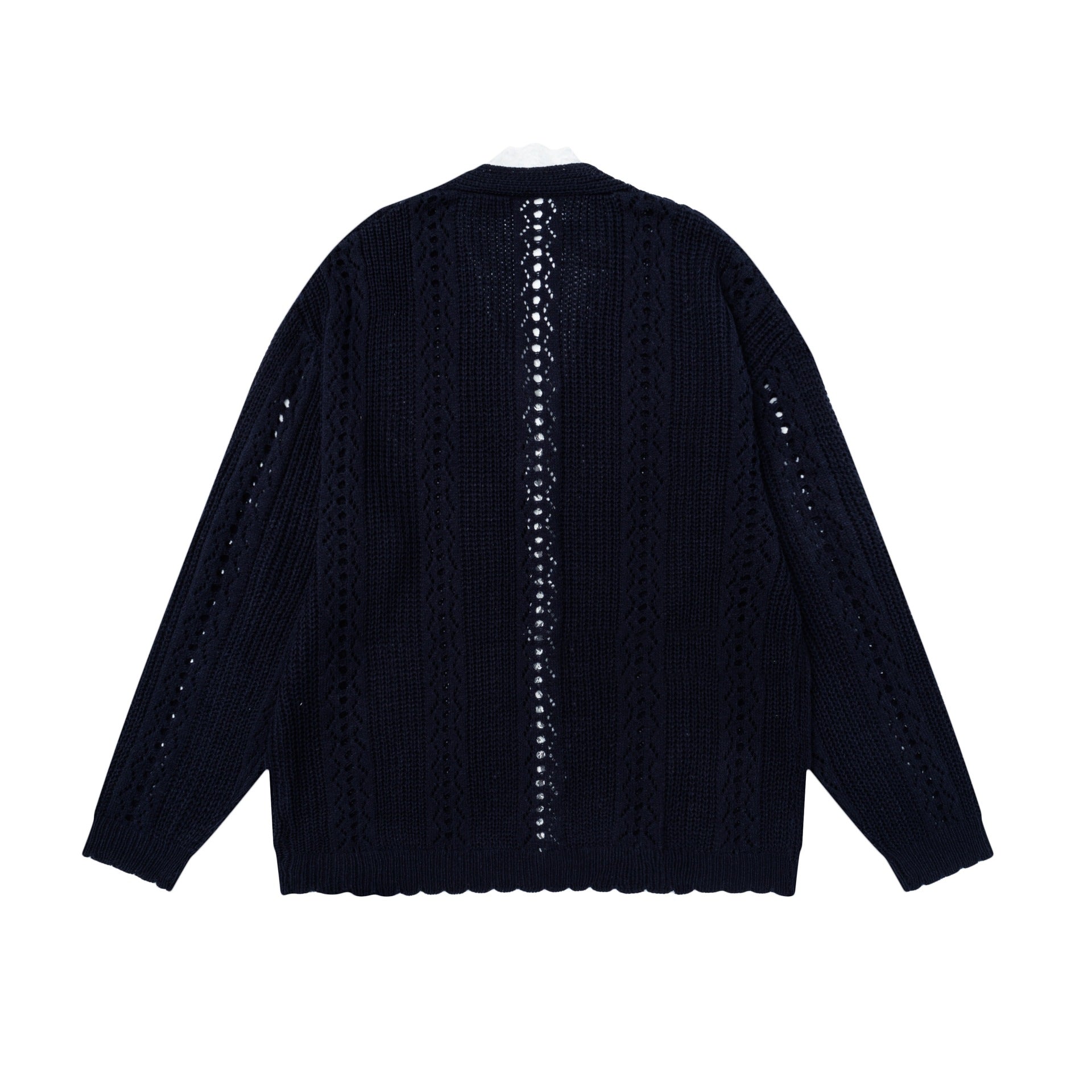 Lace-Trim Embroidered Bow Openwork Cardigan – Yellow / Black