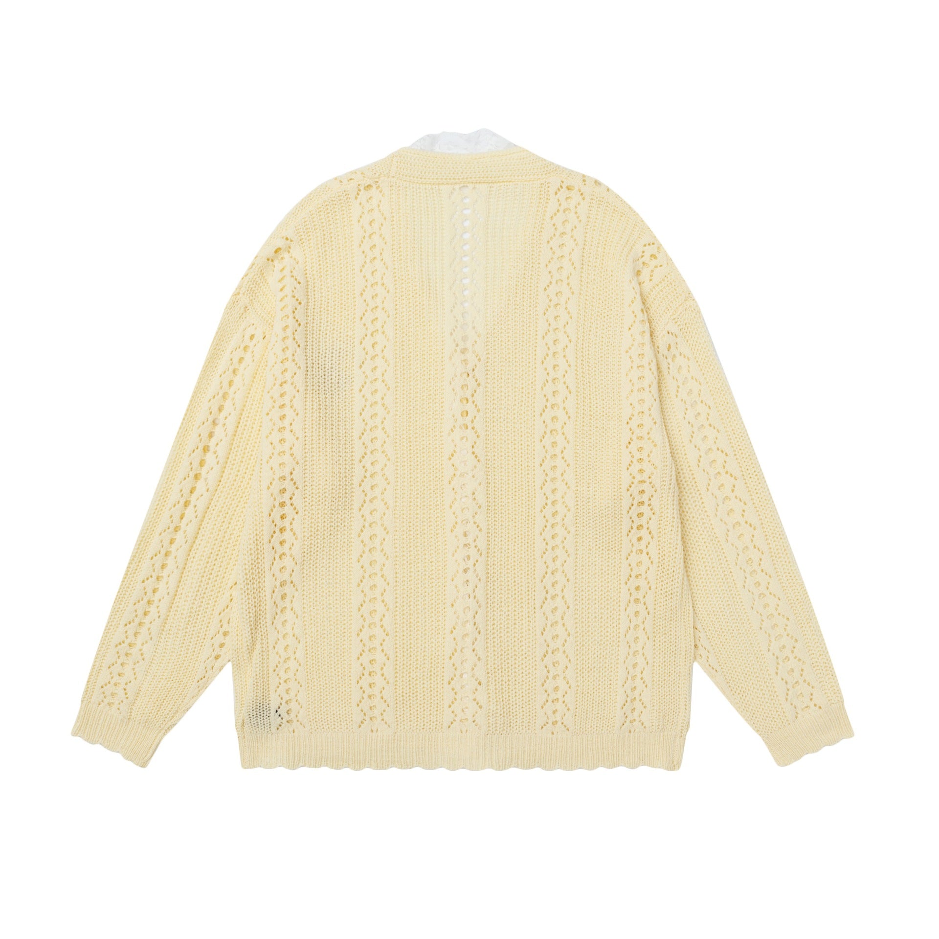 Lace-Trim Embroidered Bow Openwork Cardigan – Yellow / Black