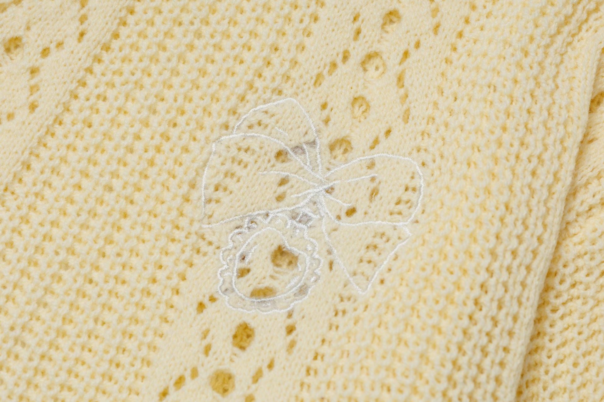 Lace-Trim Embroidered Bow Openwork Cardigan – Yellow / Black