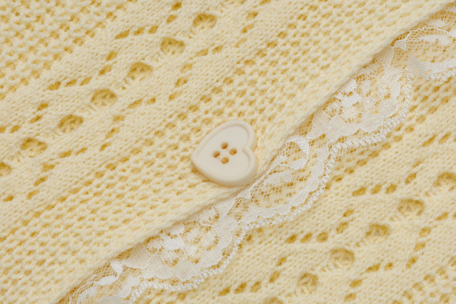 Lace-Trim Embroidered Bow Openwork Cardigan – Yellow / Black