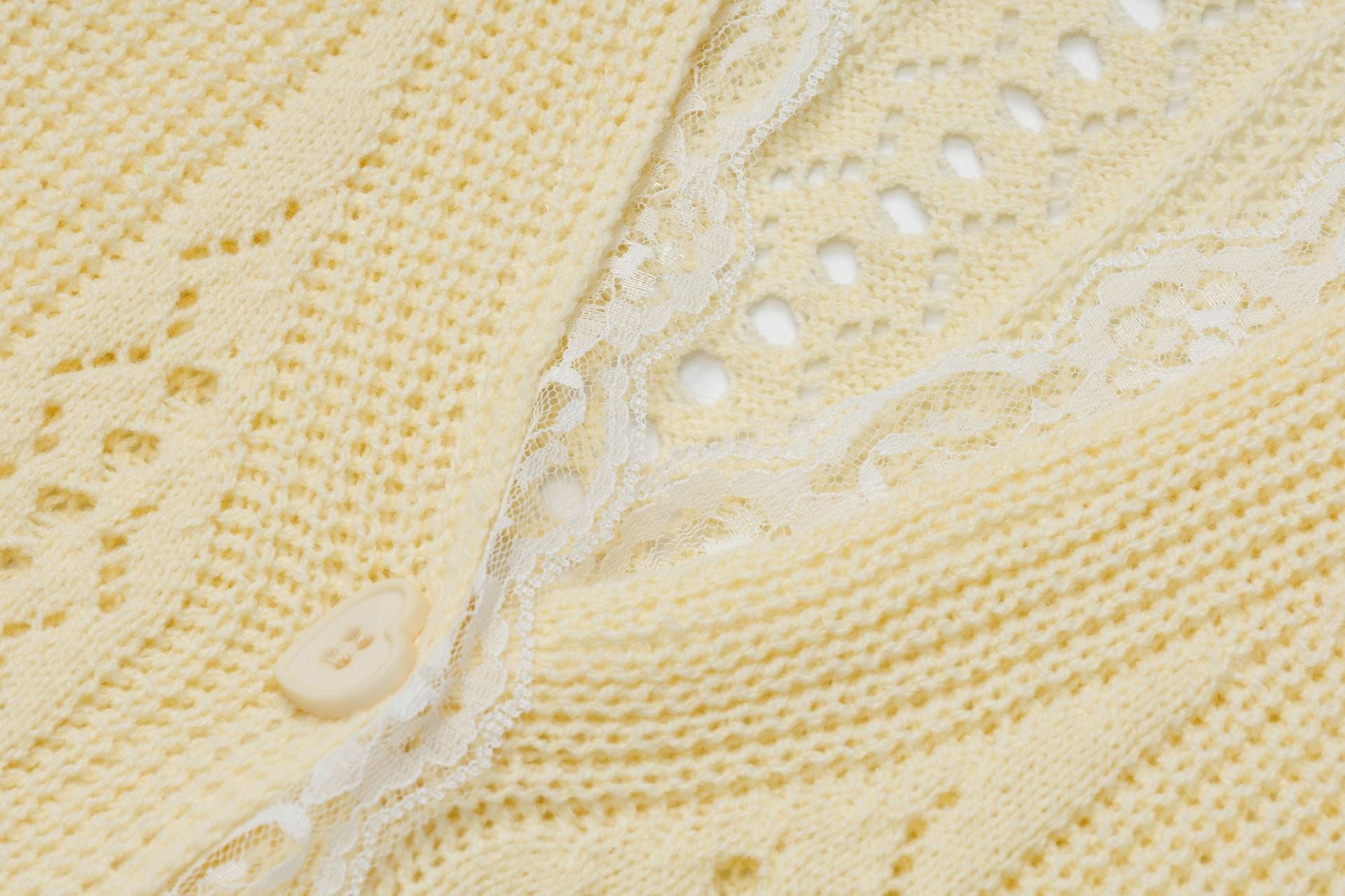 Lace-Trim Embroidered Bow Openwork Cardigan – Yellow / Black