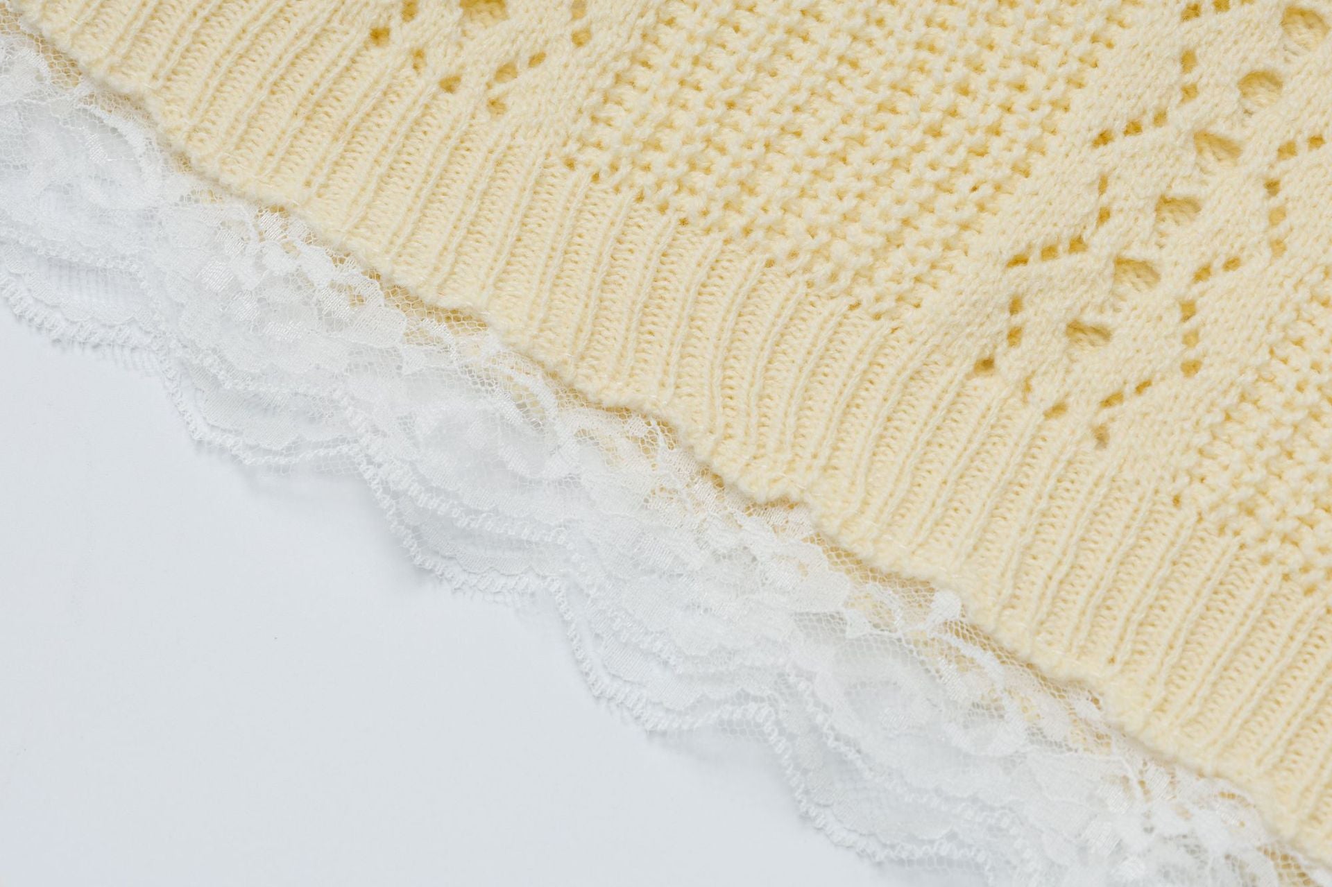 Lace-Trim Embroidered Bow Openwork Cardigan – Yellow / Black