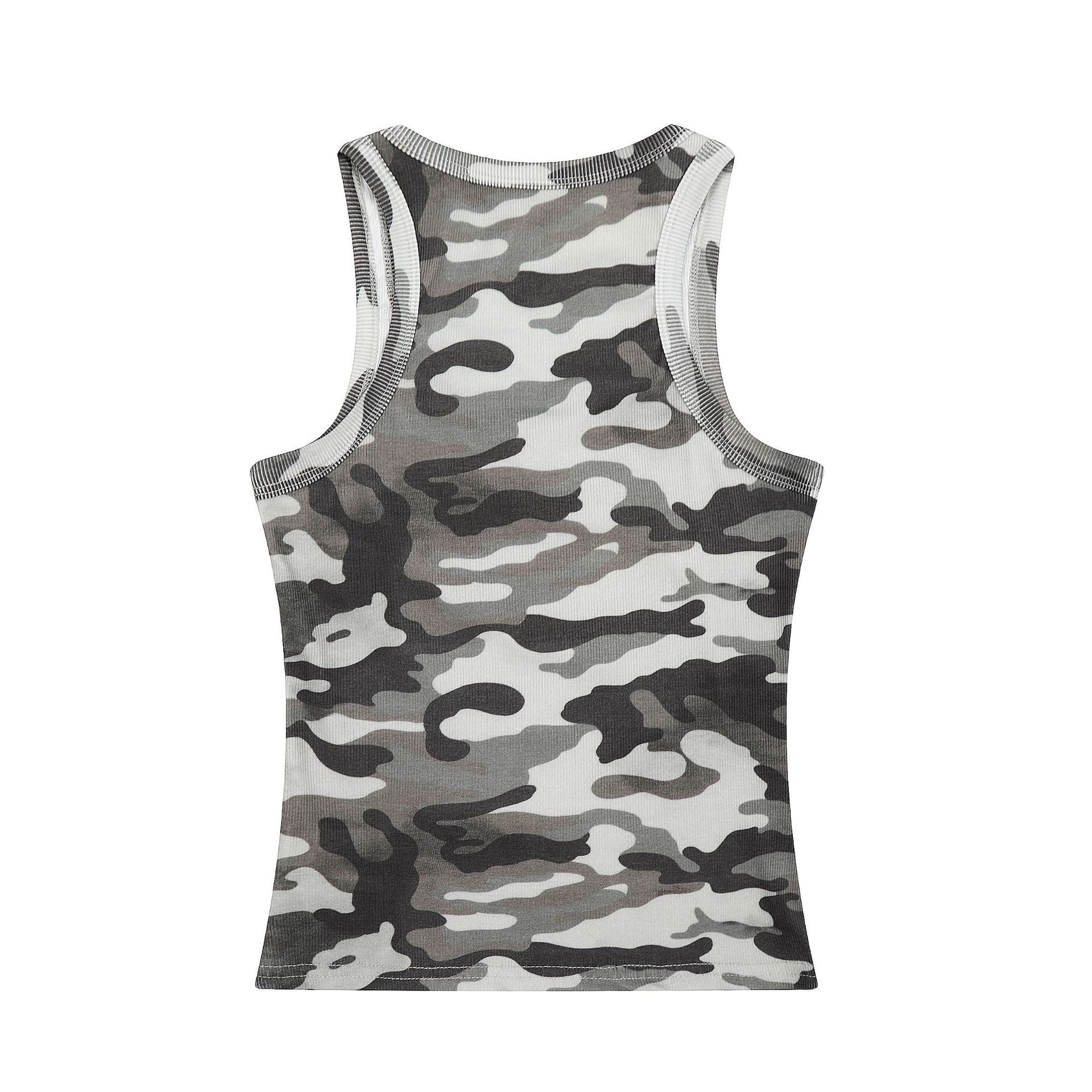 Graphic Slogan Camo / Solid Tank Top – White / Grey Camo