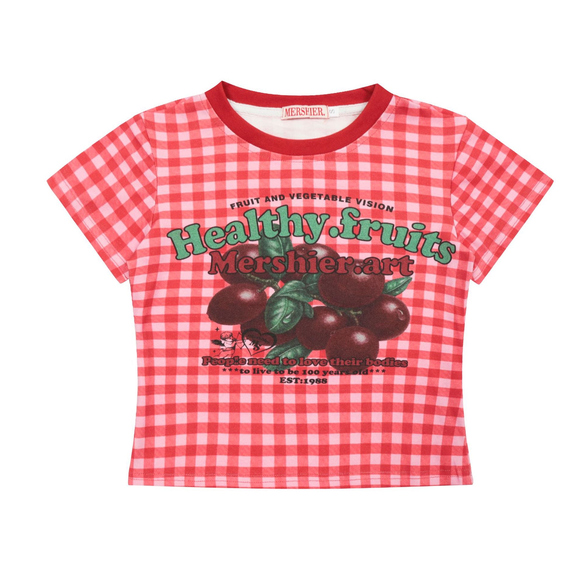 MERSHIER Healthy Fruits Red & White Gingham Short-Sleeve T-Shirt