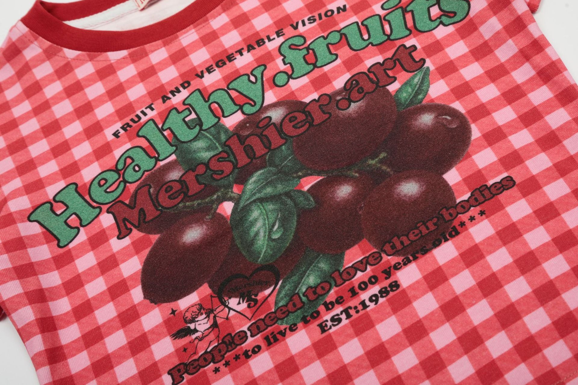 MERSHIER Healthy Fruits Red & White Gingham Short-Sleeve T-Shirt
